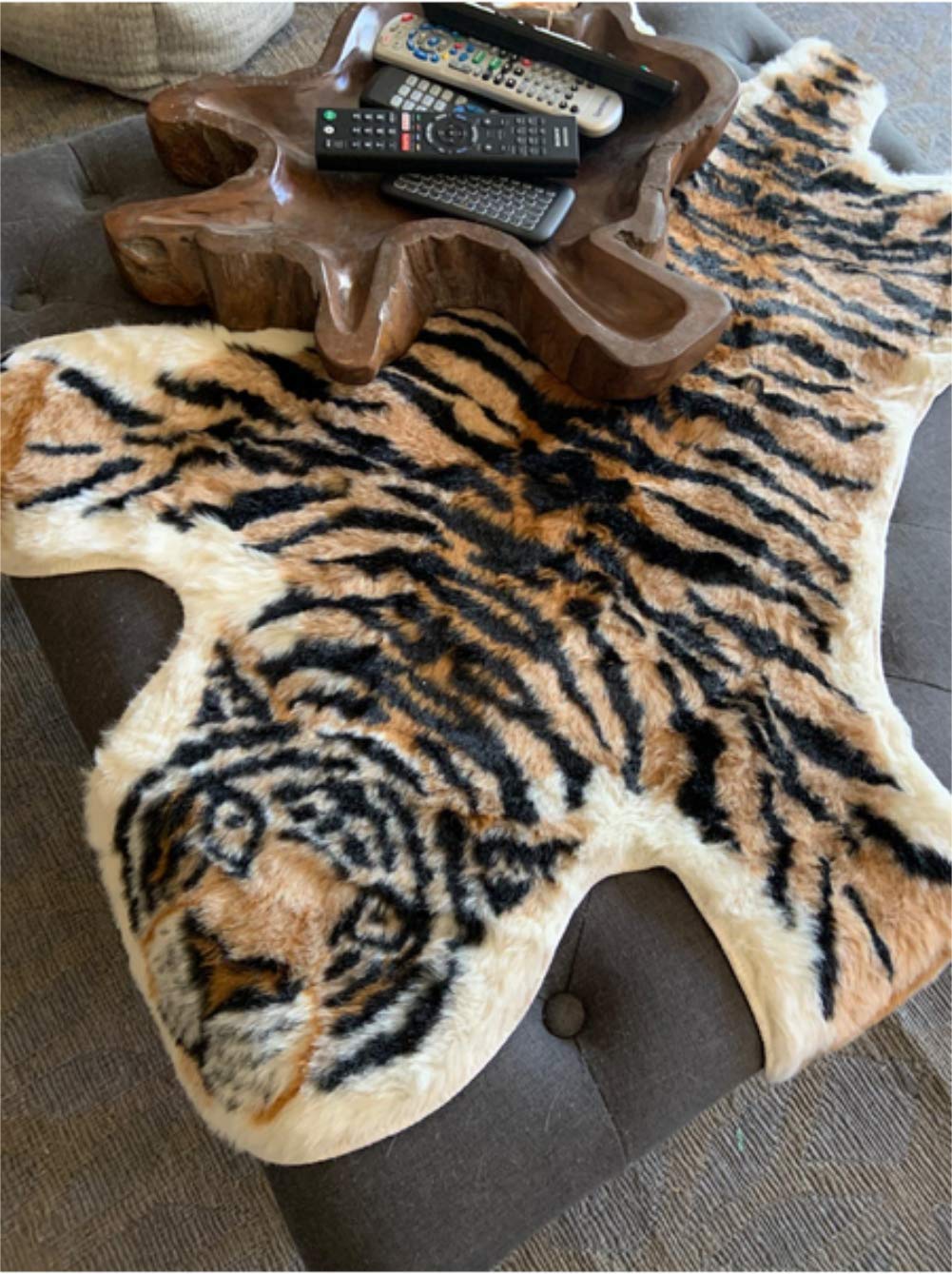 Faux Fur Tiger Print Area Rug - Soft Cowhide Simulation Carpet 31.5x41.3 Inch - Perfect for Living Room, Bedroom & Nursery Decor