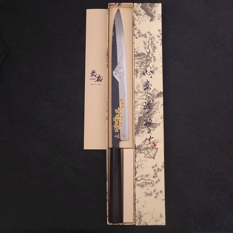 Premium Yanagiba Sushi Knife - Blue Steel #2 Kurouchi Finish with Sakura Fuji Buffalo Ebony Handle - 300mm Japanese Chef Knife for Sushi, Sashimi & Precision Cutting