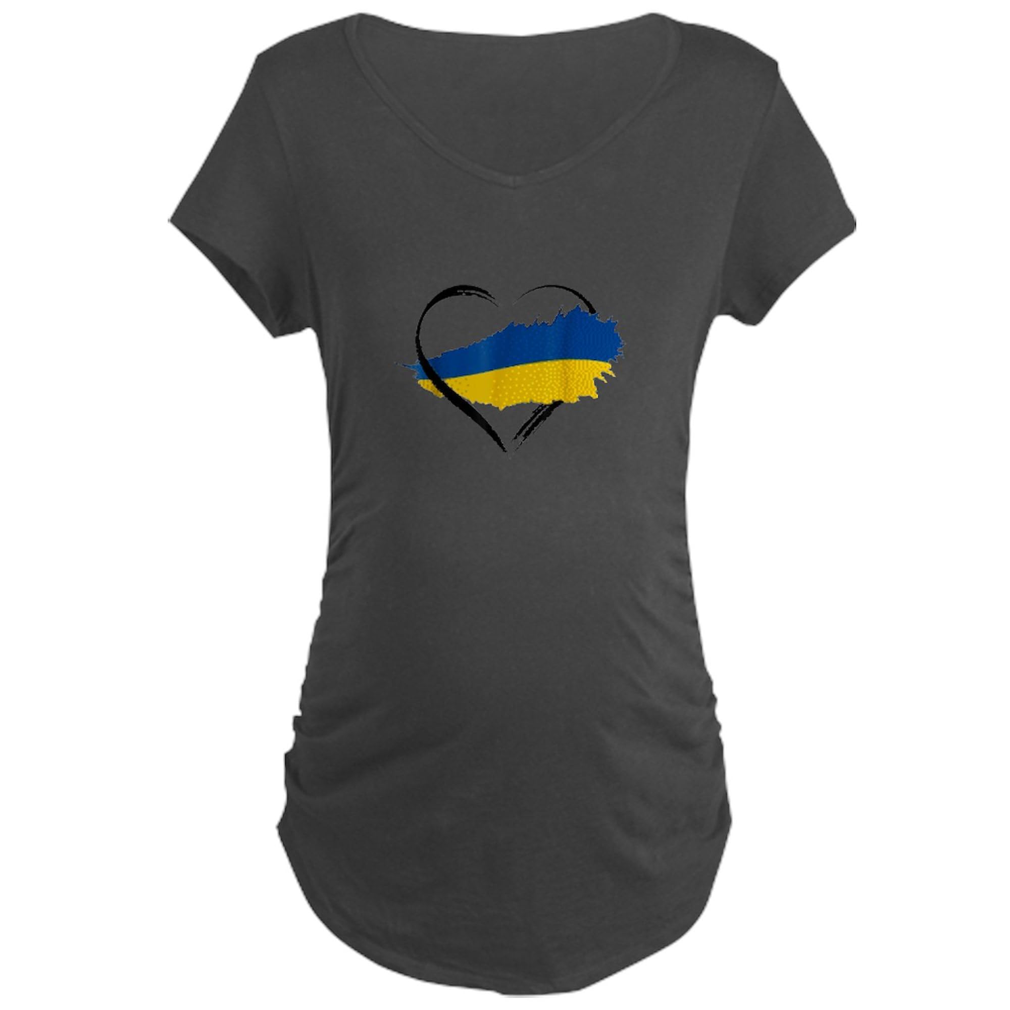 Stand with Ukraine Maternity T-Shirt for Women - Heart Ukraine Ruched Side Pregnancy Tee - Perfect for Maternity Photos, Pregnant Women Support & Casual Wear