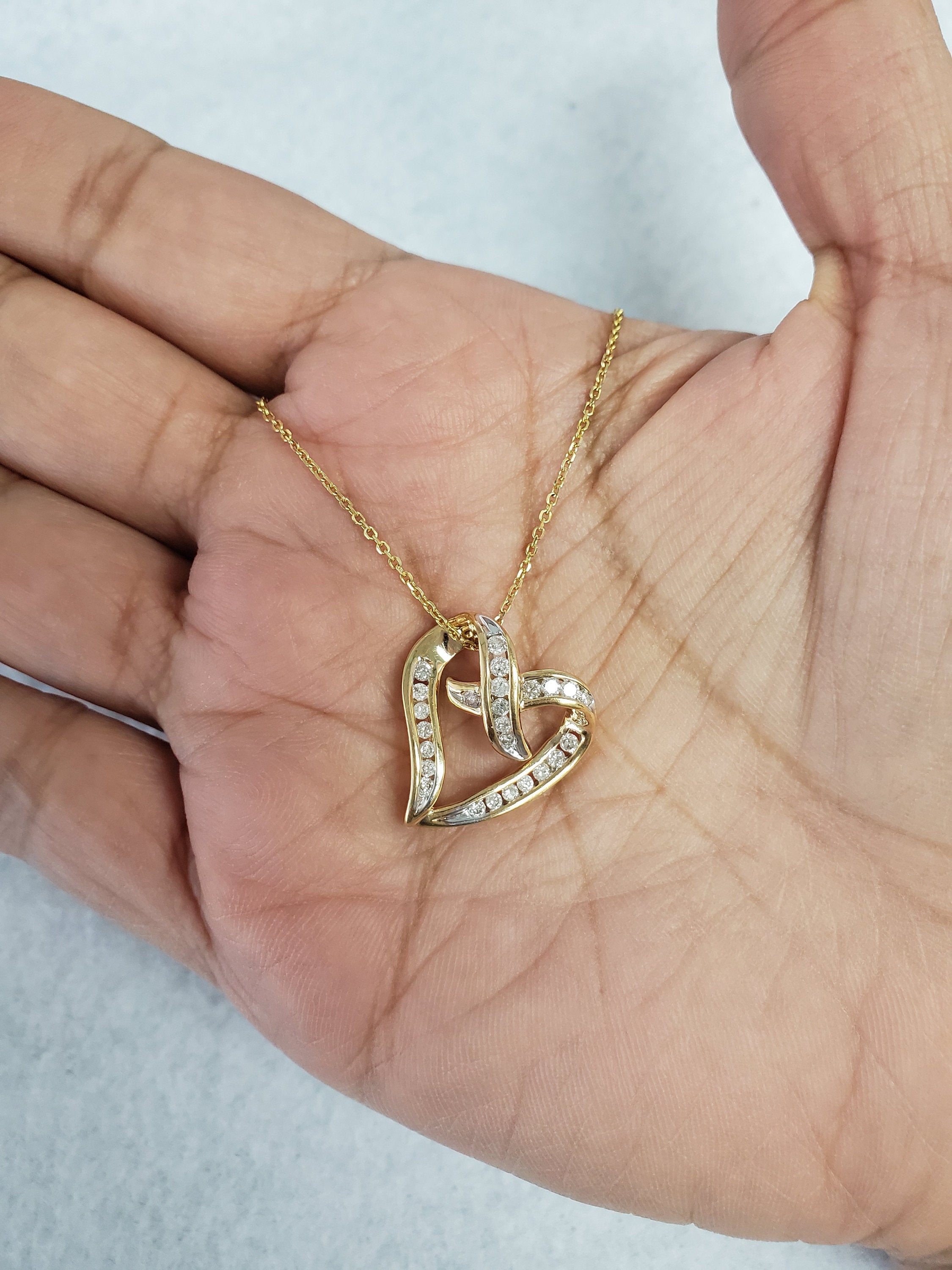 0.50cttw Diamond Floating Heart Pendant in 14k Yellow Gold - Elegant Valentine's Gift for Her, Anniversary Jewelry & Romantic Occasions
