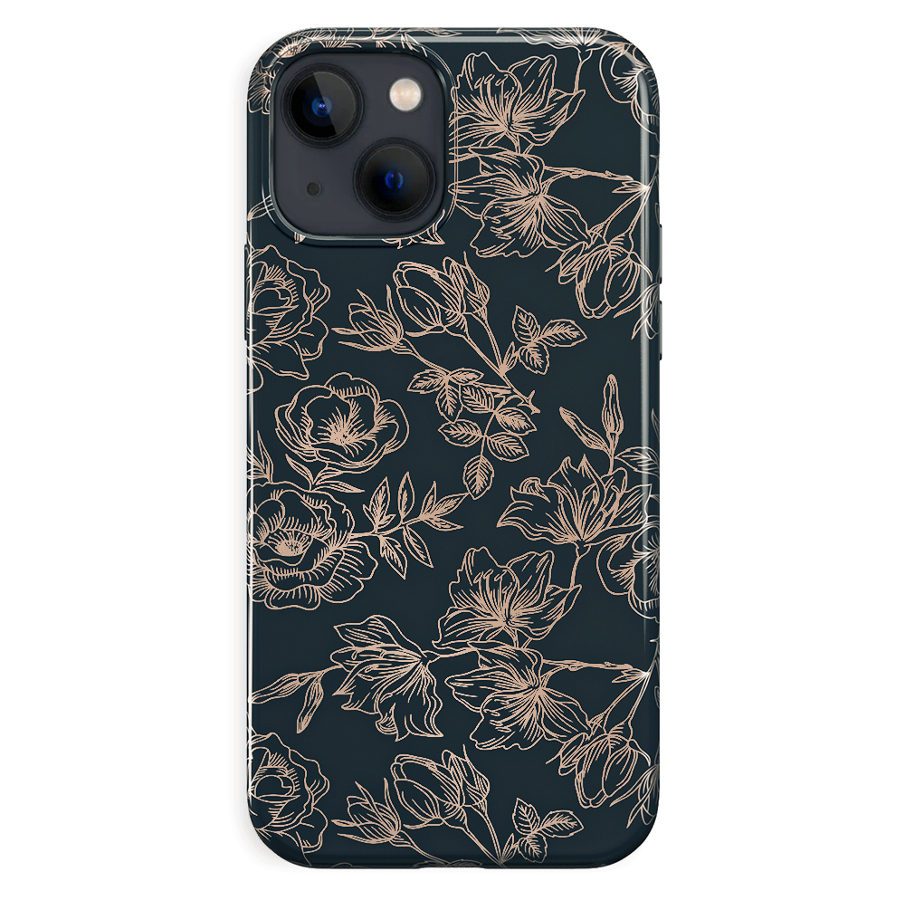 Elegant Floral Rose Gold Chrome iPhone Case - Stylish Protective Cover for iPhone 13/12/11/X - Perfect for Everyday Use, Office & Special Occasions