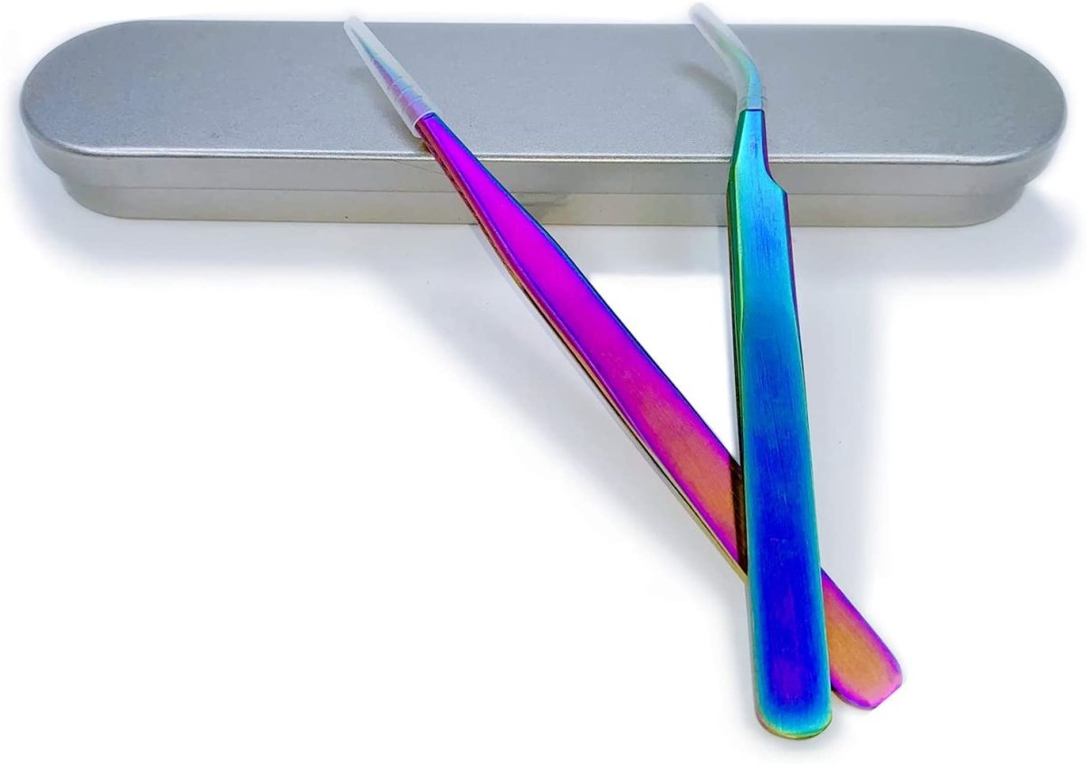 2PC Rainbow Color Eyelash Tweezers Kit - Professional Lash Extension Tools for Salon & Home Use, Perfect for DIY Eyelash Extensions and Makeup Application