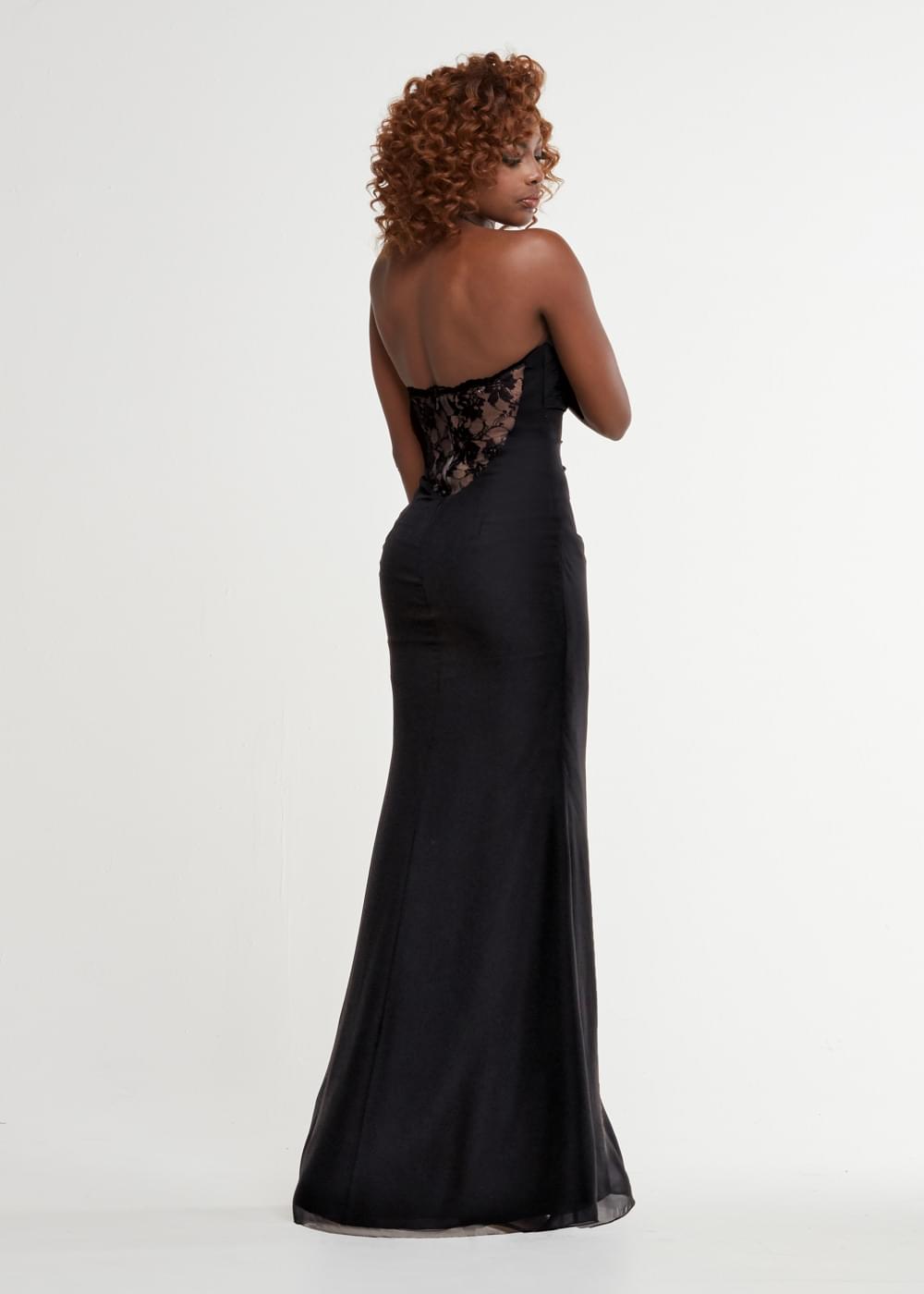 Elegant Strapless Ruched Bodice Lace Back Sheath Chiffon Bridesmaid Dress - Perfect for Weddings, Formal Events & Special Occasions