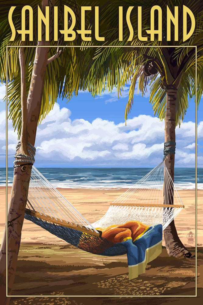 Lantern Press Sanibel Island Florida Hammock - 12x18 Inch Wall Art Poster for Home & Office Decor | Perfect for Living Room, Bedroom, or Gift