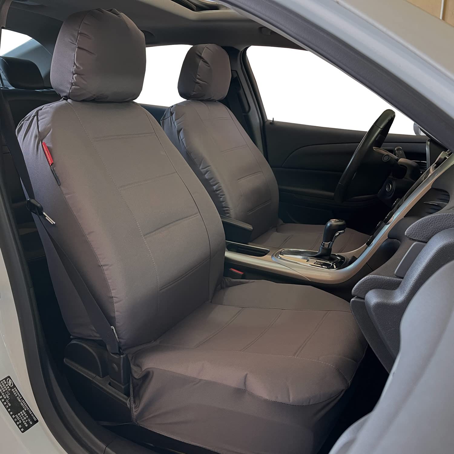 Premium Grey Canvas Car Seat Covers - Universal Fit for Cars, Trucks & SUVs | Waterproof Heavy Duty Protection | Racing Embroidery Design | Airbag Compatible Full Set (Front Bucket & Rear Bench Seats) | Perfect for Daily Commute, Road Trips & Off-Road Adventures