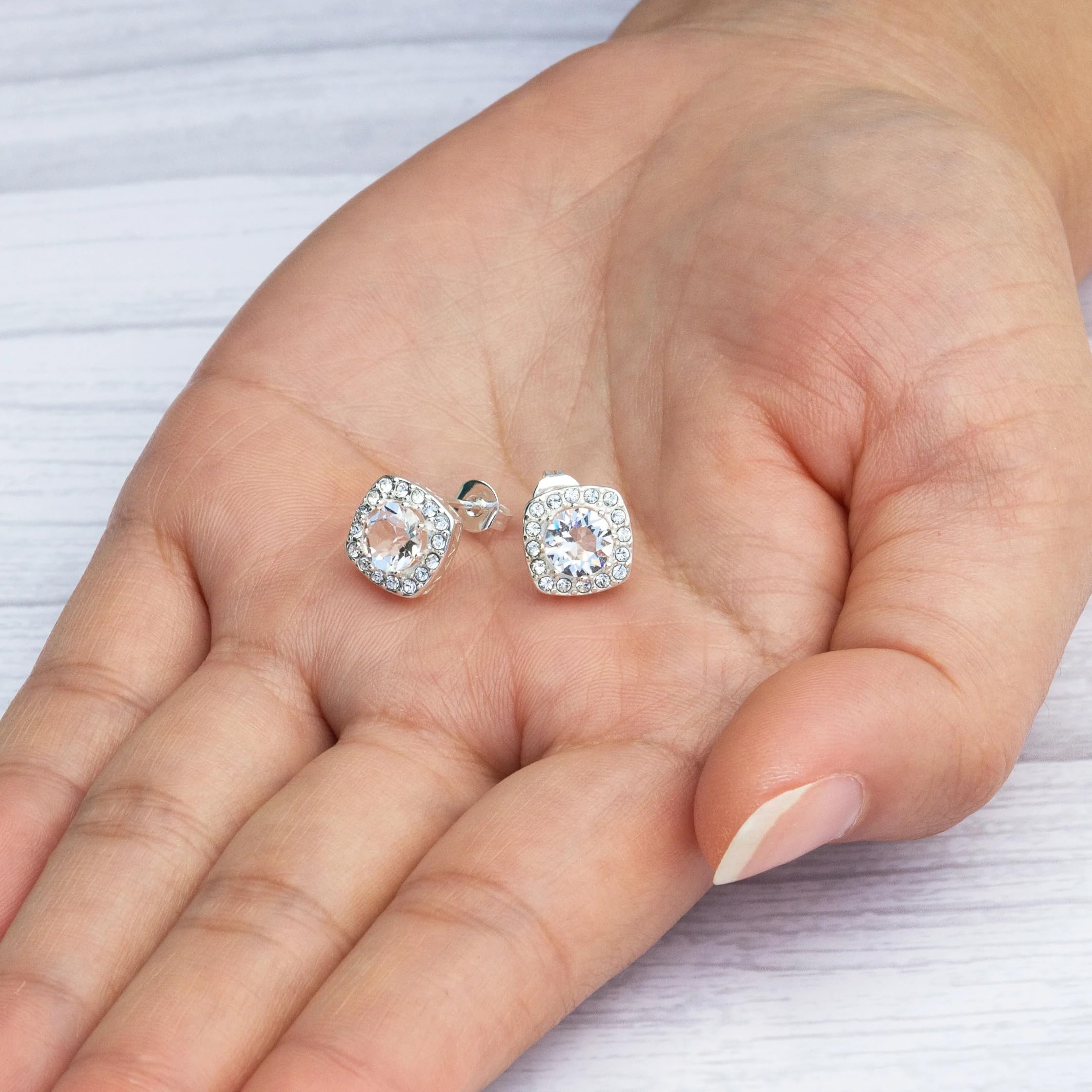 Philip Jones Silver Zircondia® Halo Earrings for Women - Party & Wedding