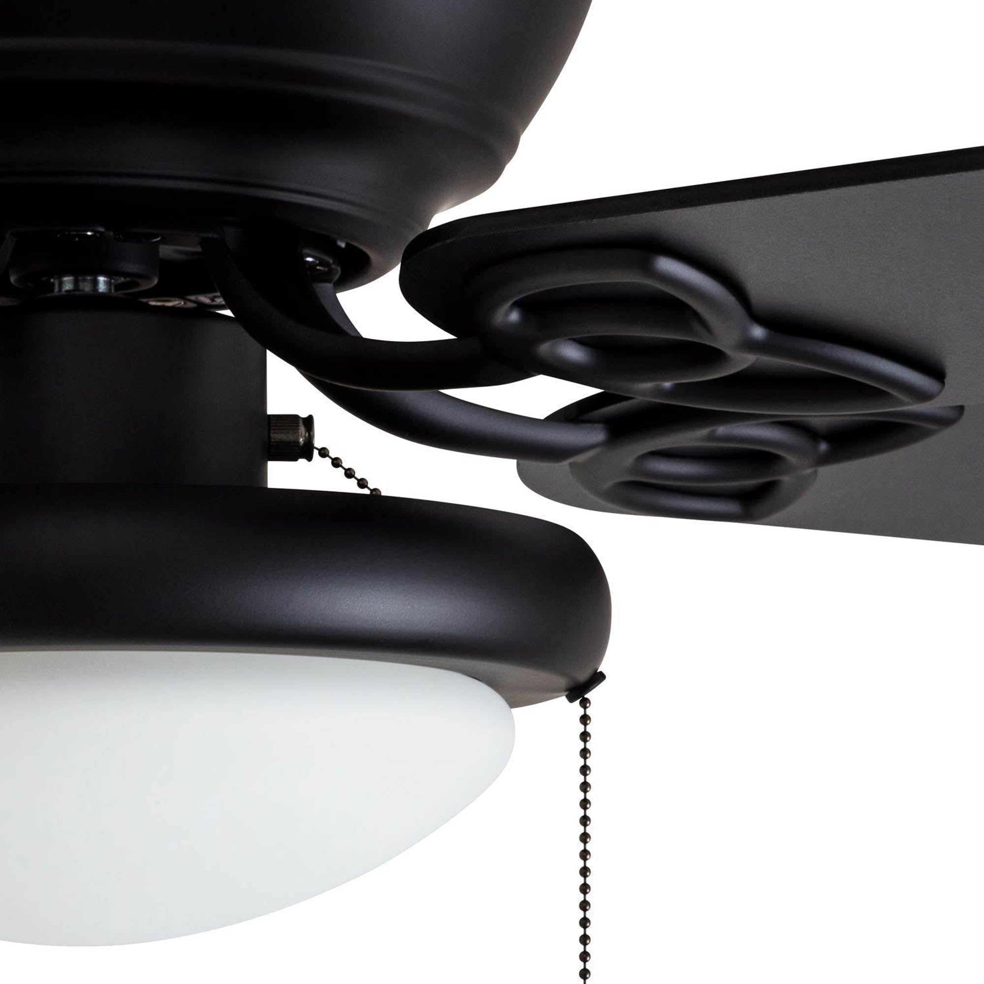 52 Inch Benton Matte Black Ceiling Fan with Pull Chain - Energy Efficient Indoor/Outdoor Fan for Living Room, Bedroom, or Patio
