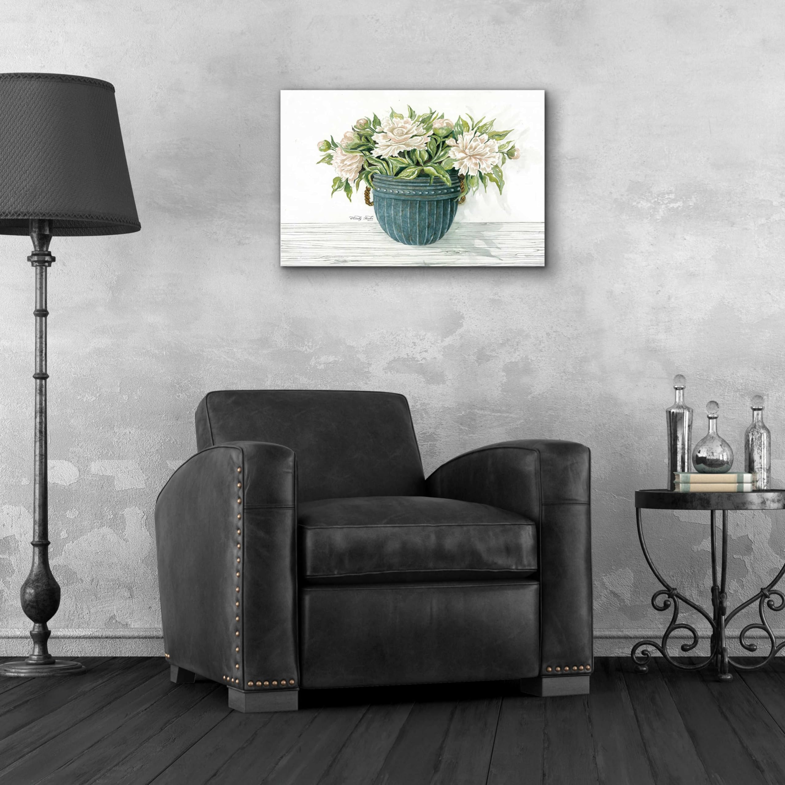 Galvanized Pot Peonies Acrylic Glass Wall Art by Cindy Jacobs - 24x16 Inches Floral Painting for Living Room, Bedroom & Office Decor