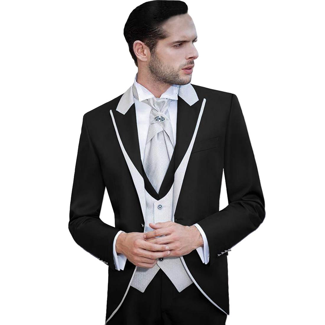 Men's Slim Fit 3-Piece Tuxedo Suit Set with Vest, Pants & Jacket | Shawl Lapel Formal Blazer for Groomsmen, Weddings & Special Occasions | Perfect for Prom, Business Events & Evening Parties