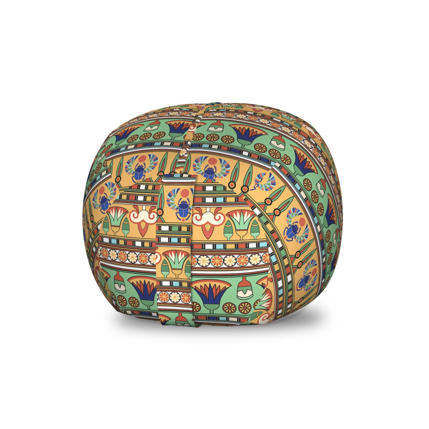 Ambesonne Egyptian Print Toy Storage Bag Chair - Lily Flower & Scarab Abstract Design, Washable Stuffed Animal Organizer, Small Multicolor - Perfect for Kids' Room, Nursery, and Playroom Organization
