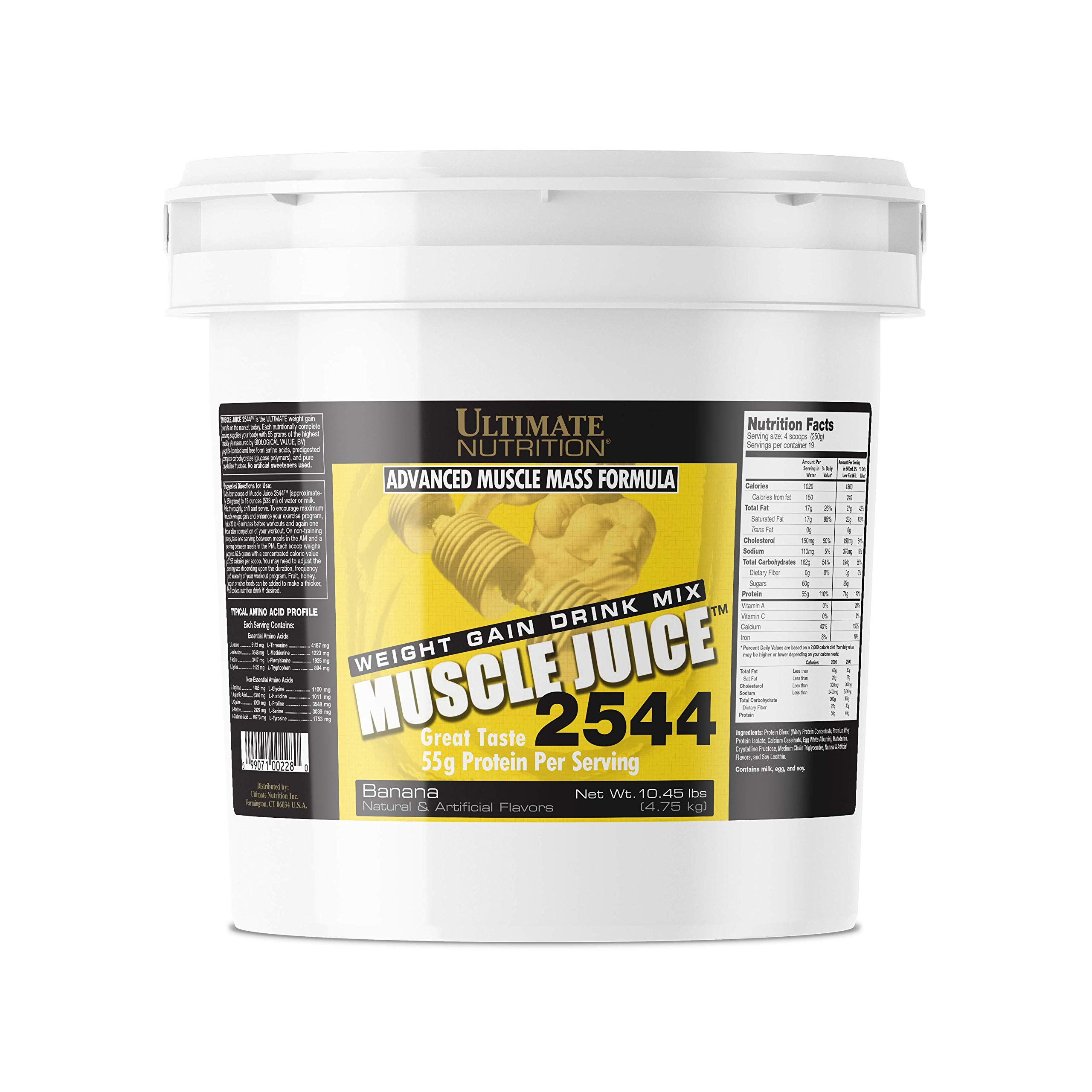 Ultimate Nutrition Muscle Juice 2544 - High Protein Weight Gainer Powder for Lean Muscle Mass (10.45 lbs, Banana Flavor) | Whey Protein Concentrate, Isolate, Casein & Egg White Blend | Perfect for Post-Workout Recovery & Bodybuilding Nutrition