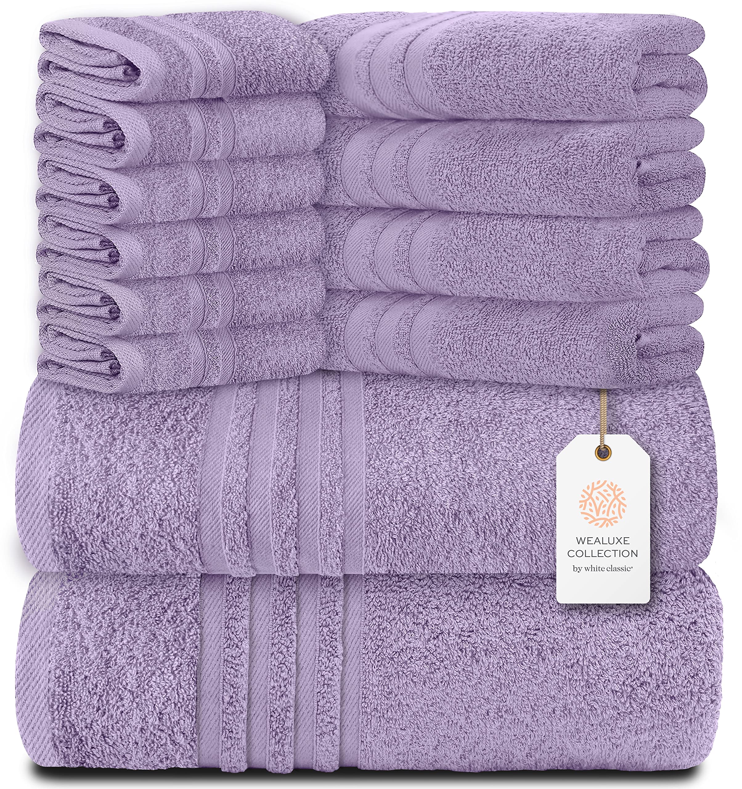 Premium 12-Piece White Bath Towel Set - 100% Cotton Soft & Plush, 2 Bath Towels, 4 Hand Towels, 6 Washcloths - Highly Absorbent Luxury Wealuxe Collection for Hotel, Spa & Home Bathroom - Lavender Scented - Perfect for Guest Rooms, Bathroom Decor & Relaxing Self-Care