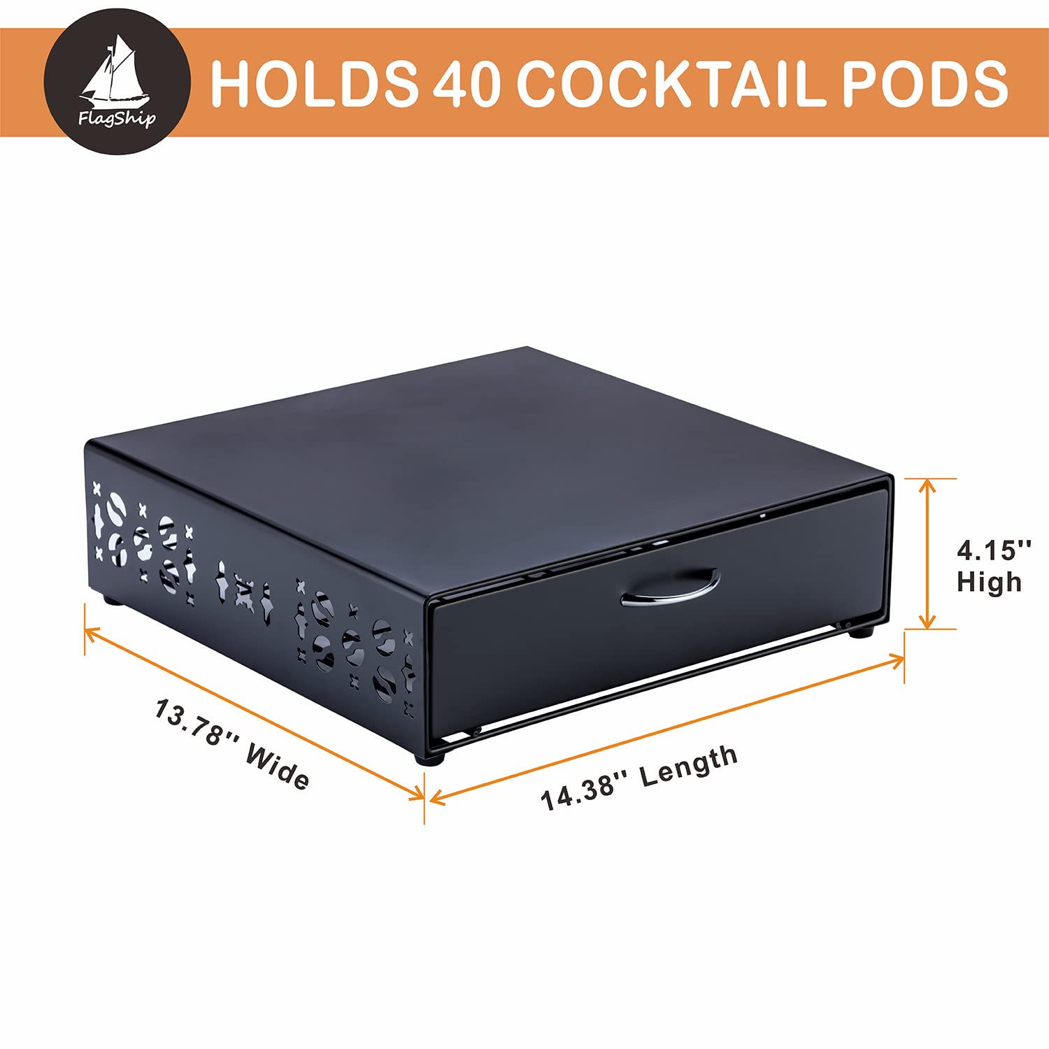 Bartesian Cocktail Pod Holder - Black Metal Capsule Organizer with 40 Pod Capacity | Bar Design & Cocktail Machine Stand | Perfect for Home Bars & Entertaining