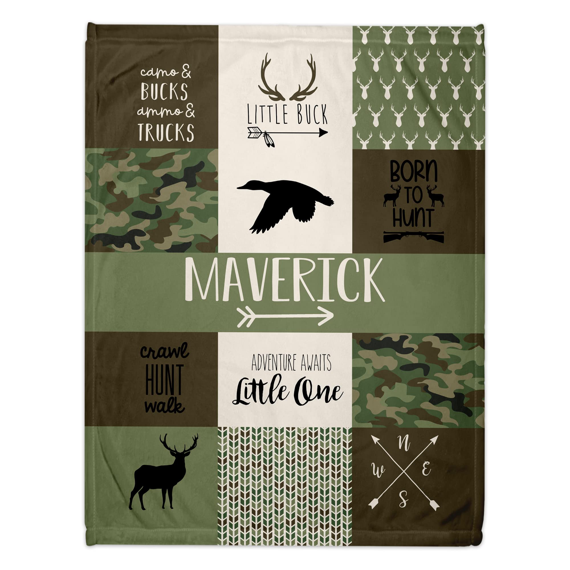 Personalized Camo Woodland Baby Blanket for Boys - Custom Printed in USA - Next Day Shipping - Unique Baby Boy Gift for Birthdays, Showers & Nursery Decor (Camo Woodland Design)