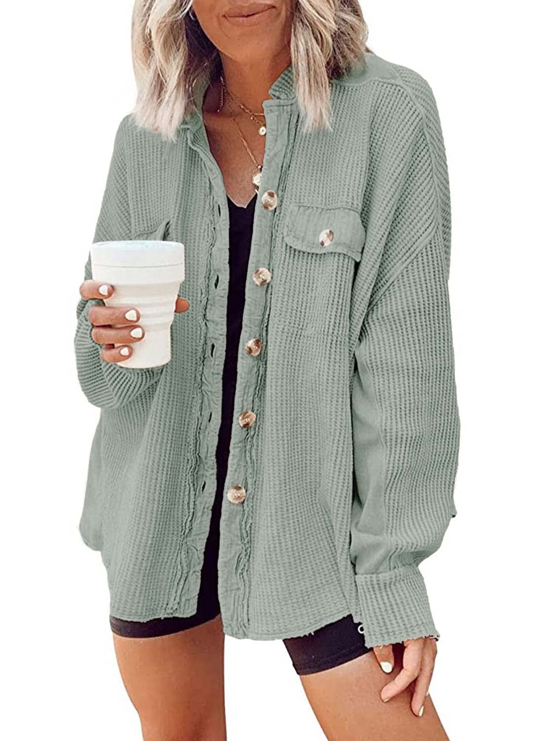 Nirovien Women's Waffle Knit Shacket - Oversized Button Down Shirt Jacket for Women | Lightweight Spring Outfits & Casual Clothes | Perfect for Layering, Outdoor Activities & Everyday Wear