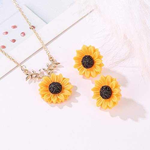 Handmade Sunflower Pearl Resin Necklace and Earrings Set - Boho Long Drop Pendant Choker with Matching Floral Earrings for Women & Girls | Perfect for Weddings, Parties & Everyday Boho Fashion
