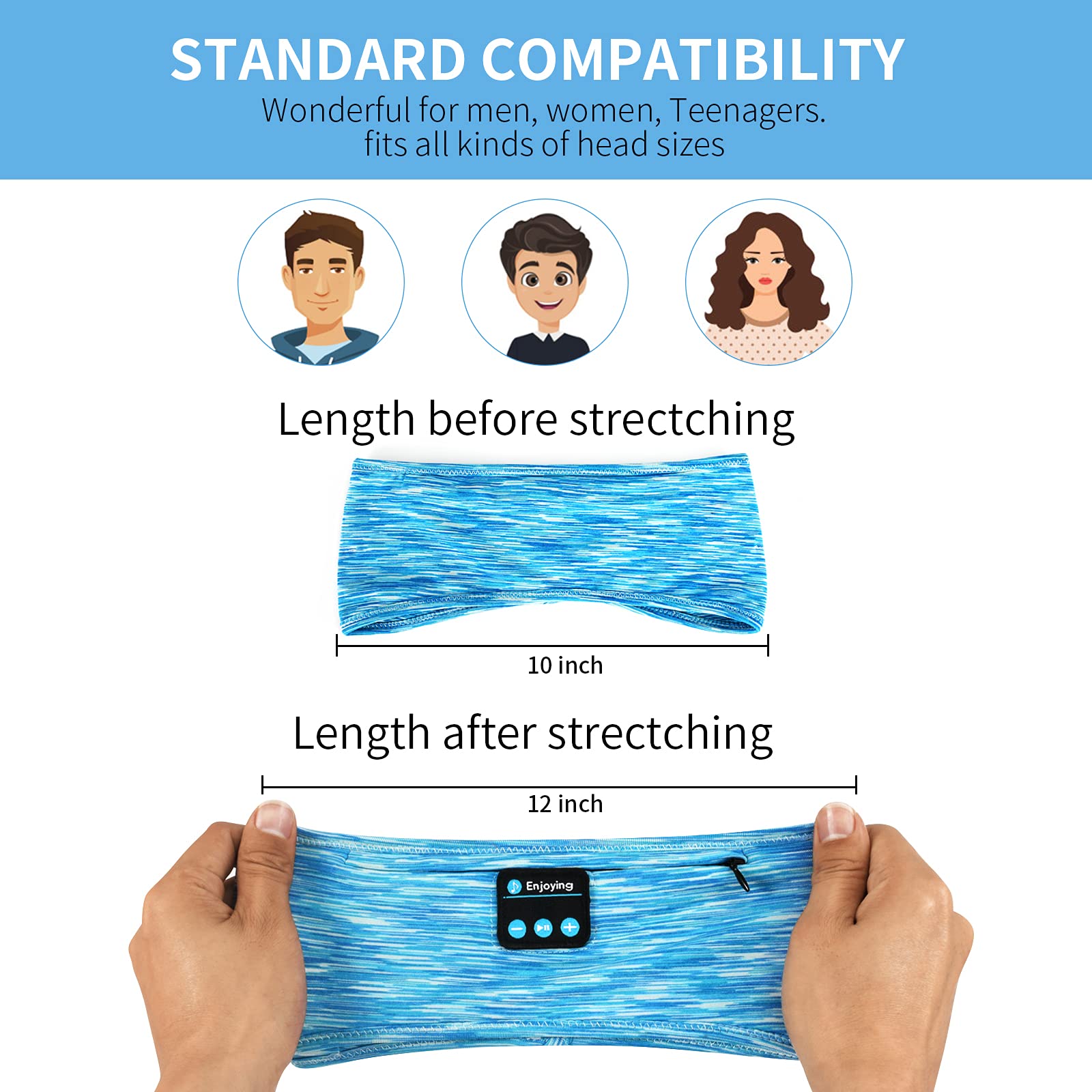 Wireless Sleep Headphones Headband with Zip Pocket - Ultra-Thin HD Stereo Speakers for Side Sleepers | Bluetooth Sports Headphones for Running, Yoga, Meditation & Relaxation (Blue) - Perfect for Nighttime Comfort & Workout Sessions