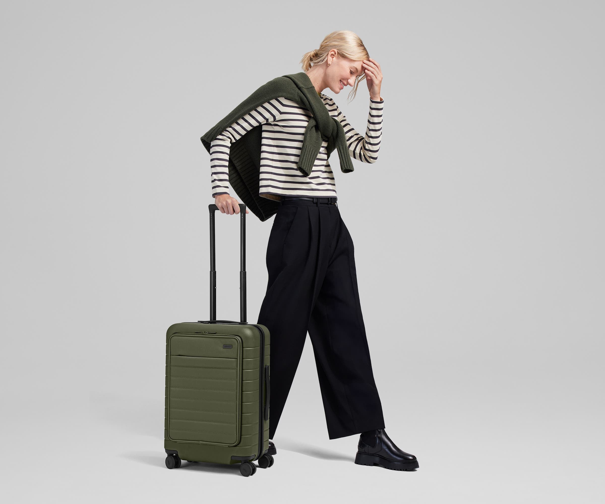 Executive Bigger Carry On Luggage in Olive Green - Spacious Travel Suitcase for Business Trips & Weekend Getaways