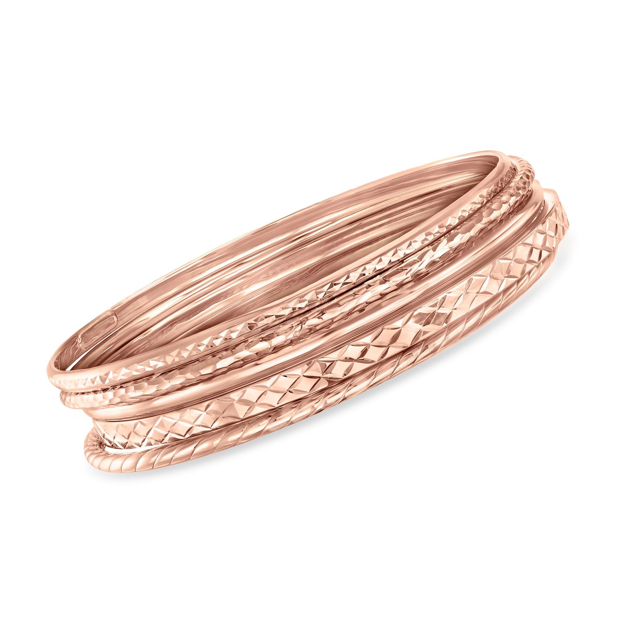 Ross-Simons 18kt Gold Over Sterling Silver Jewelry Set - 5 Textured Bangle Bracelets for Women, Elegant Stackable Bangles for Everyday Wear & Special Occasions