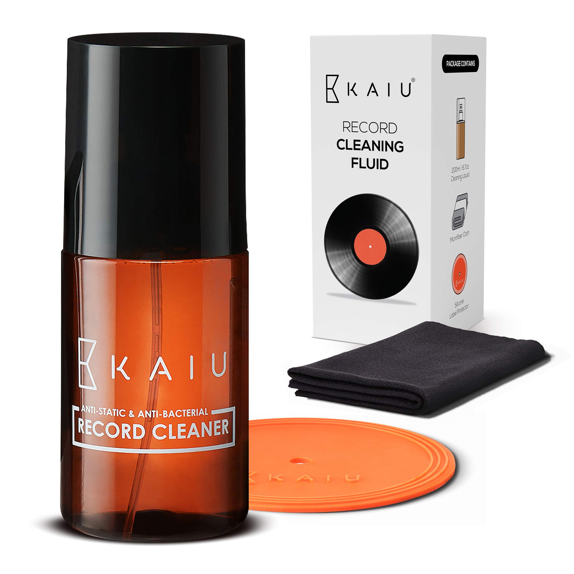 KAIU Vinyl Record Cleaning Kit - Anti Static Record Cleaner Spray with Silicone Label Protector & Microfiber Cloth - Removes Dust & Dirt for Vinyl Albums - Perfect for Home DJs, Record Collectors & Audiophiles