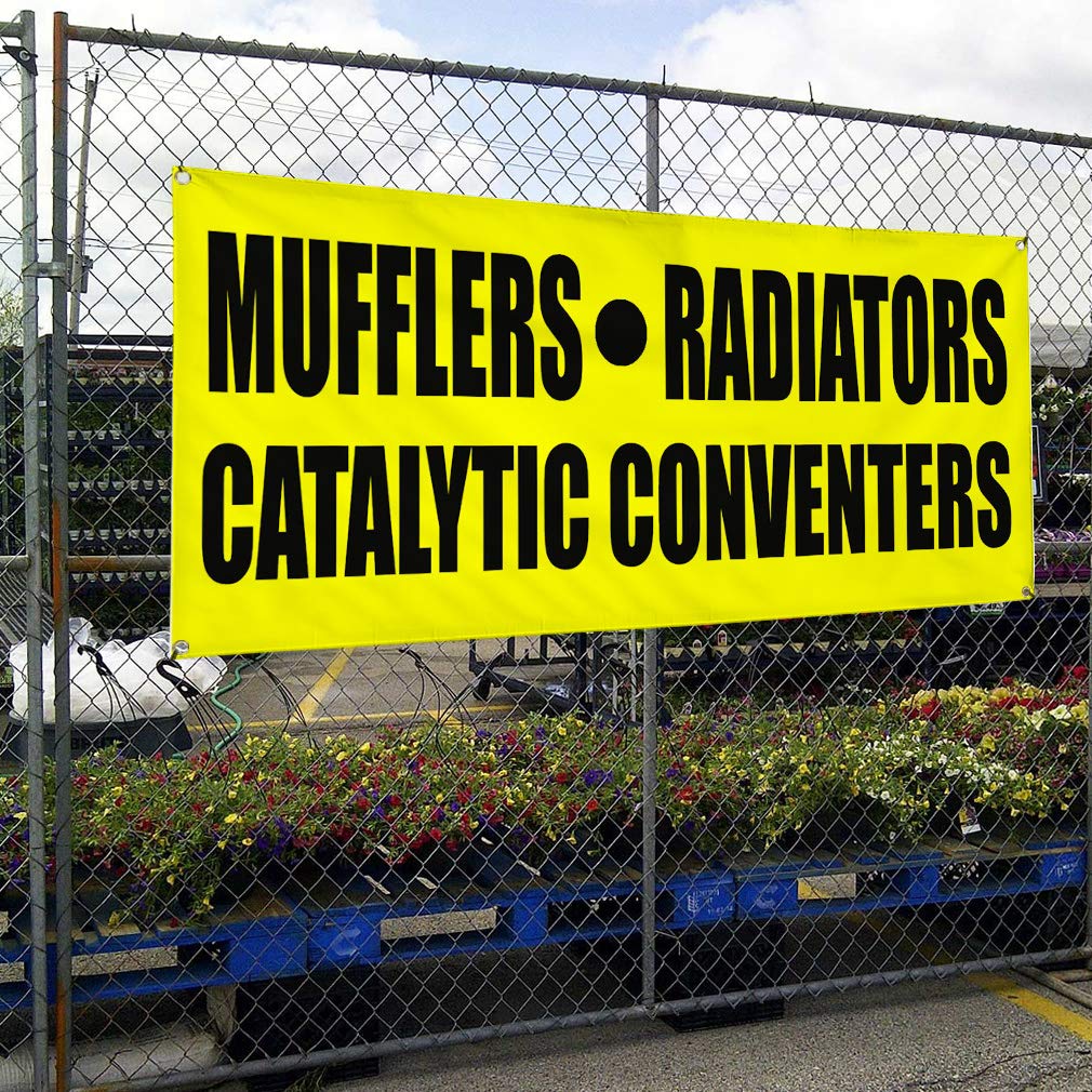 60x144 Inches Heavy-Duty Vinyl Banner - Weatherproof, Industrial & Outdoor Use with 10 Grommets (Yellow) - Perfect for Automotive Mufflers, Radiators, Catalytic Converters & Yard Signs - Multiple Sizes Available for Business, Construction & Event Signage