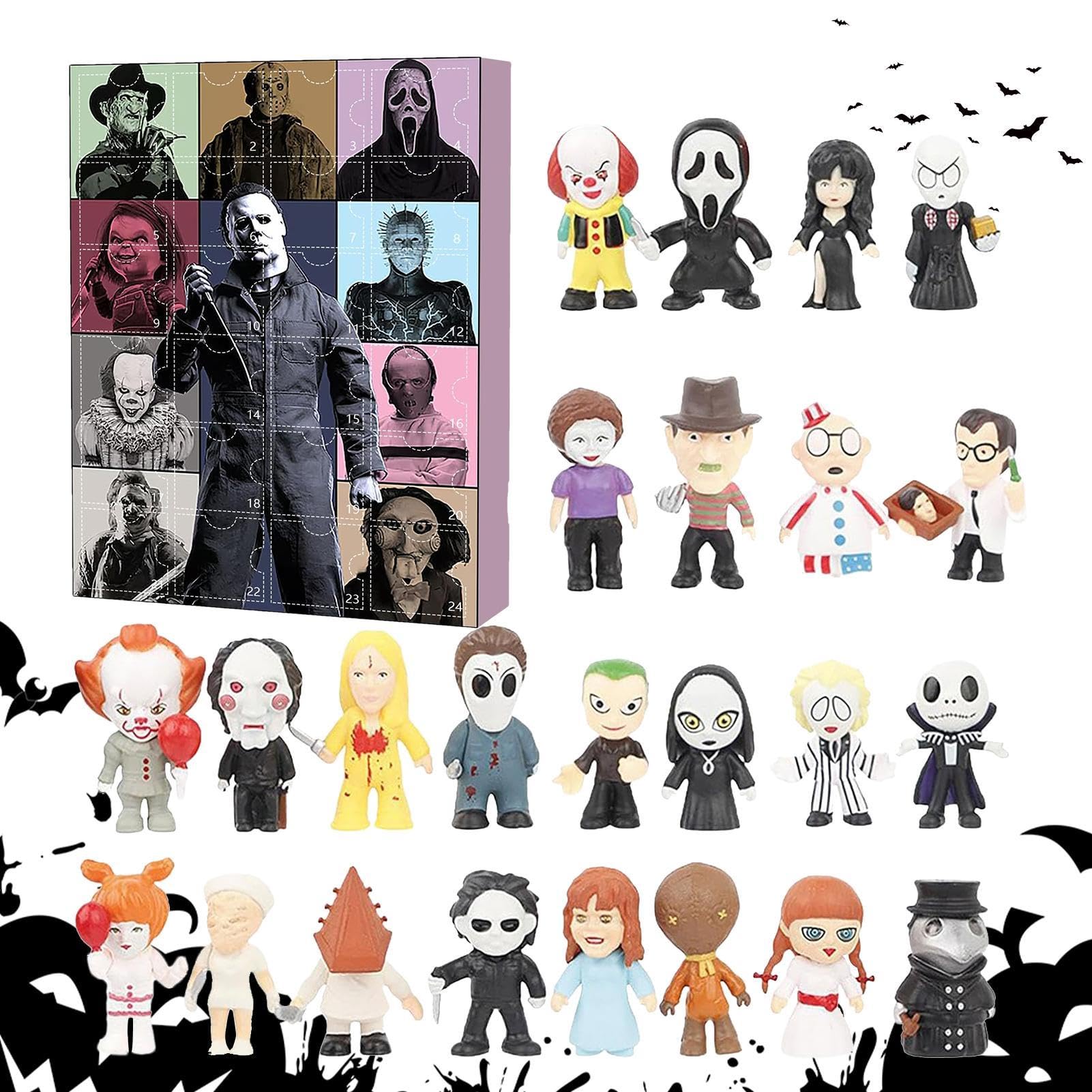 Halloween Countdown Calendar with 24 Spooky Surprise Dolls & Horror Movie Figures | 24-Day Advent Calendar for Halloween Party Decorations & Gift Giving