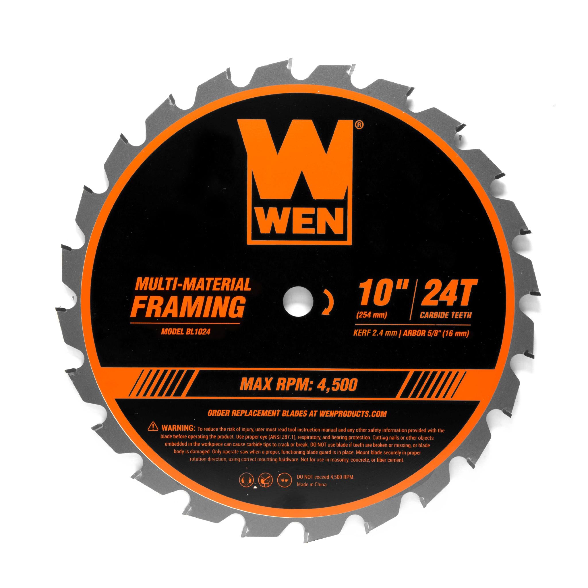 WEN BL1024 10-Inch 24-Tooth Carbide Tipped Framing Saw Blade for Wood, Plastic & Metal - Perfect for DIY Projects, Home Renovation & Construction Work