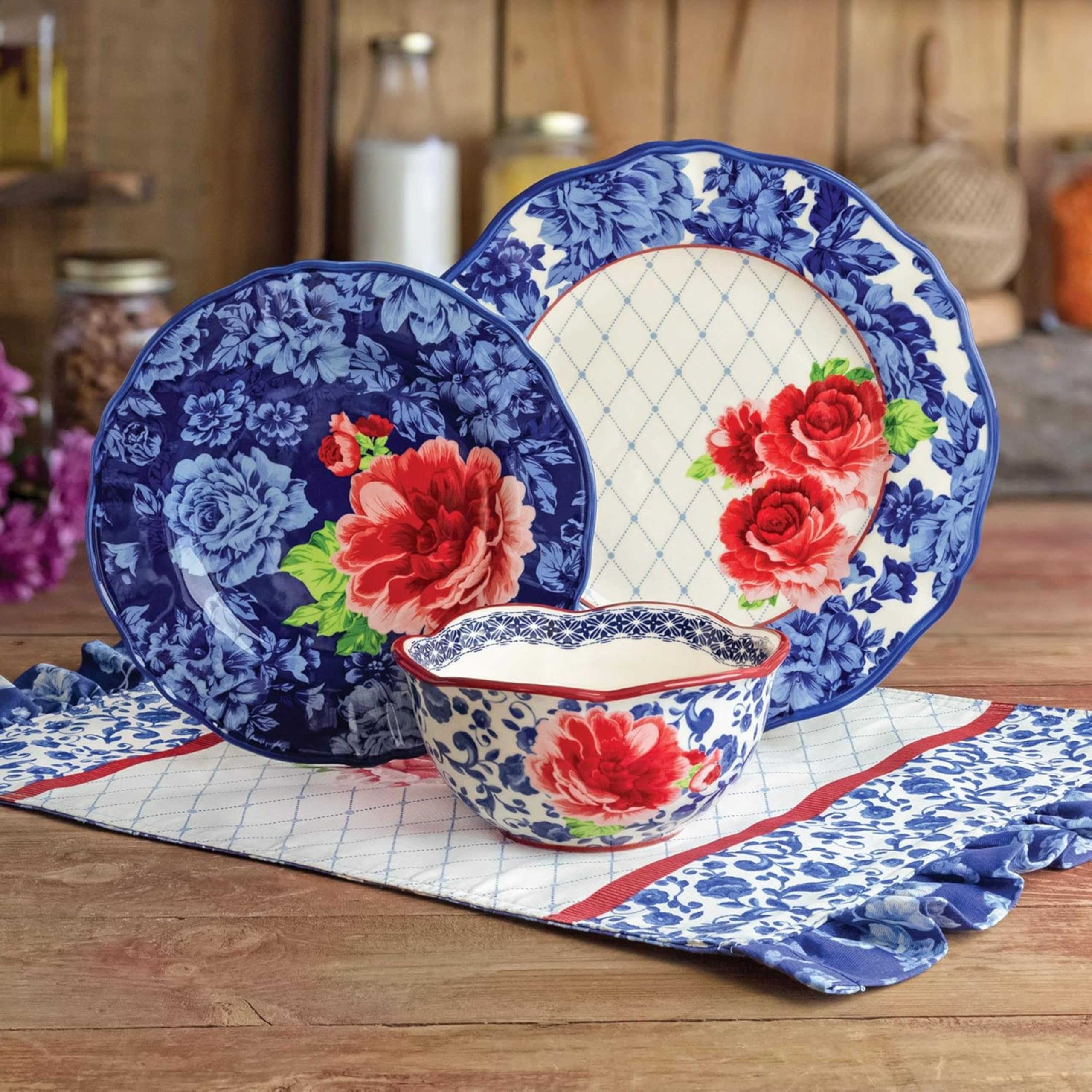 Heritage Floral 12-Piece Dinnerware Set - Stoneware Plates & Bowls, Microwave & Dishwasher Safe - Perfect for Family Dinners & Entertaining Guests