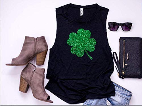 Women's St. Patrick's Day Shamrock Glitter Tank Top - Cute Green Sequin Shirt for Saint Paddy's Day Outfit | Perfect for Parties, Parades & Festive Celebrations