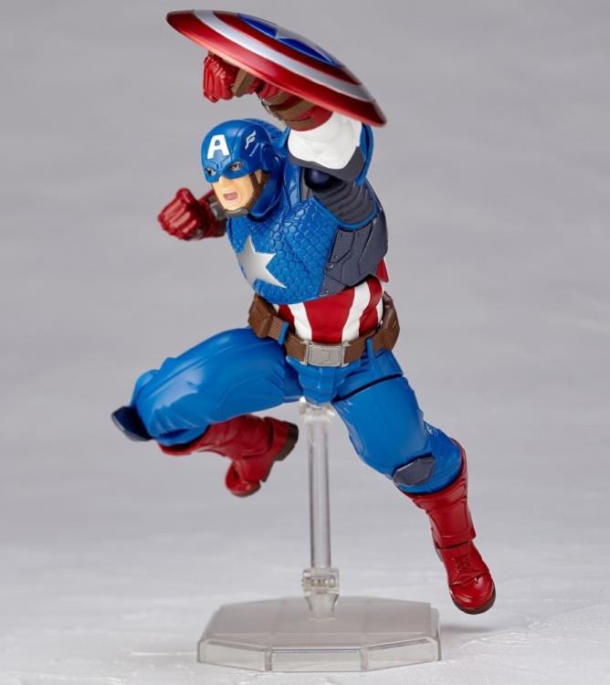 Amazing Yamaguchi Revoltech Figure Complex Captain America 2023 Reissue - Highly Poseable Marvel Action Figure for Collectors & Display
