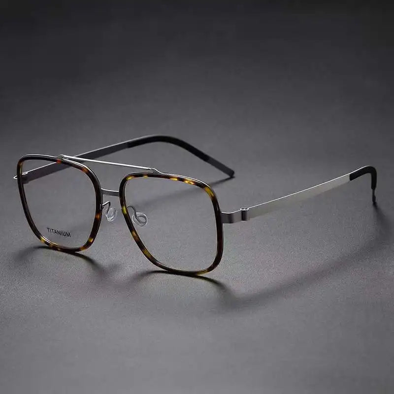 Unisex Full Rim Square Double Bridge Titanium Acetate Eyeglasses Frame 9744 - Lightweight Durable Glasses for Men & Women - Perfect for Reading, Work & Fashion Accessories