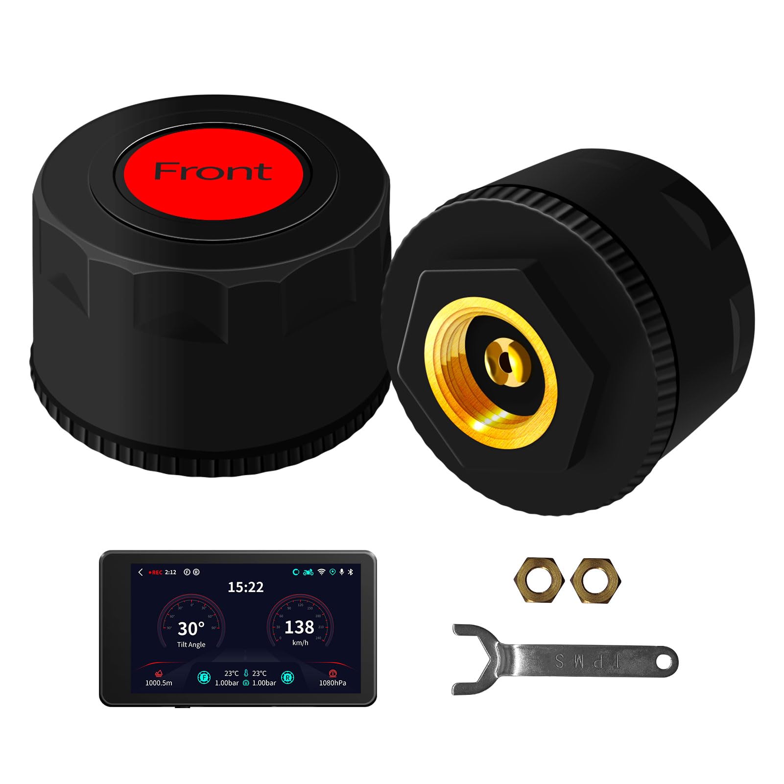 DeepMoto D16X Motorcycle Wireless Tire Pressure Sensor - Bluetooth TPMS with Real-Time Tire Temperature & Pressure Monitoring - Compatible with D16X Motorcycle Dash Cam - Perfect for Long Rides & Off-Road Adventures
