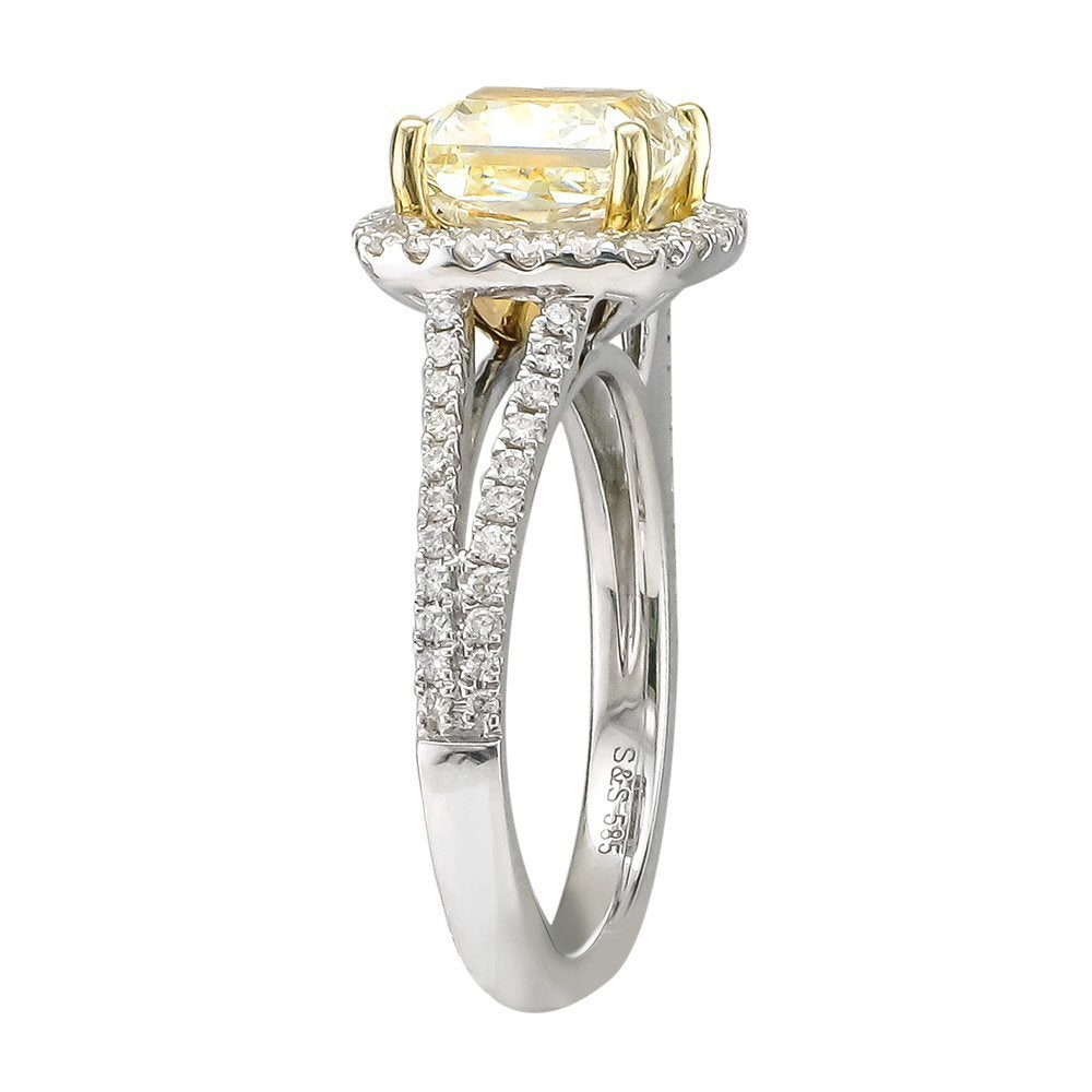 2.53 Carat Fancy Yellow Halo Split Shank Diamond Engagement Ring for Women - Perfect for Proposals, Anniversaries & Special Occasions