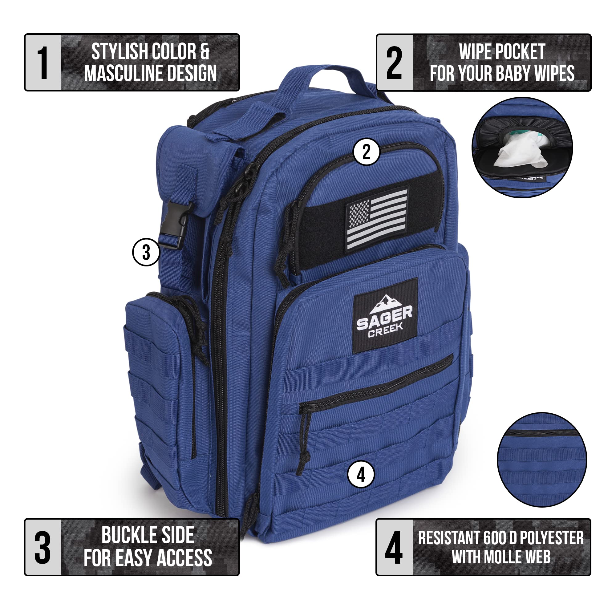 Premium Diaper Bag Backpack for Men - Waterproof Travel Baby Changing Station with Insulated Bottle Pockets | Perfect for Dads, Travel & On-The-Go Parenting (Sager Creek)