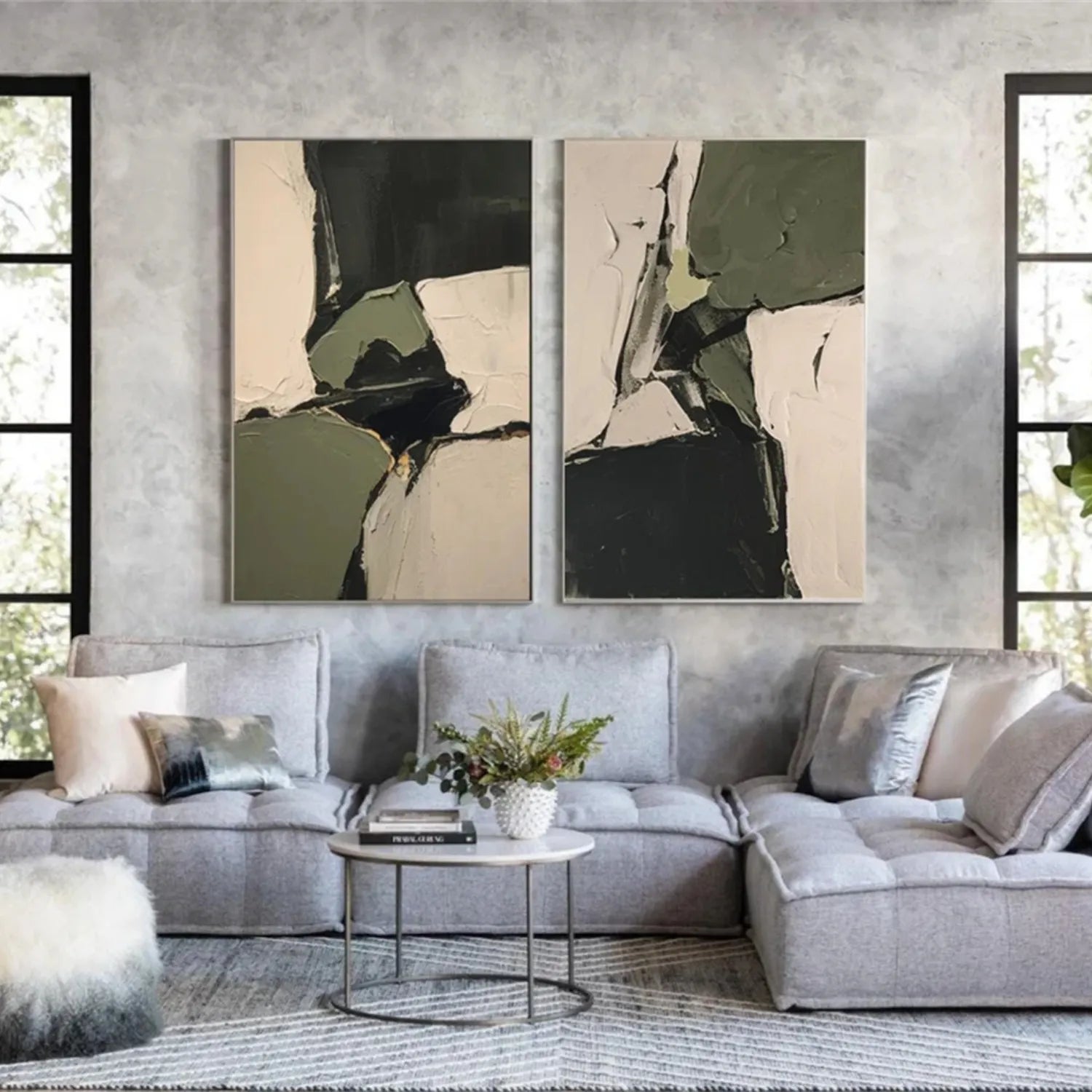 Abstract Blue and Green Wall Art Set of 2 Canvas Prints - Modern Home Decor for Living Room, Bedroom & Office #BG085