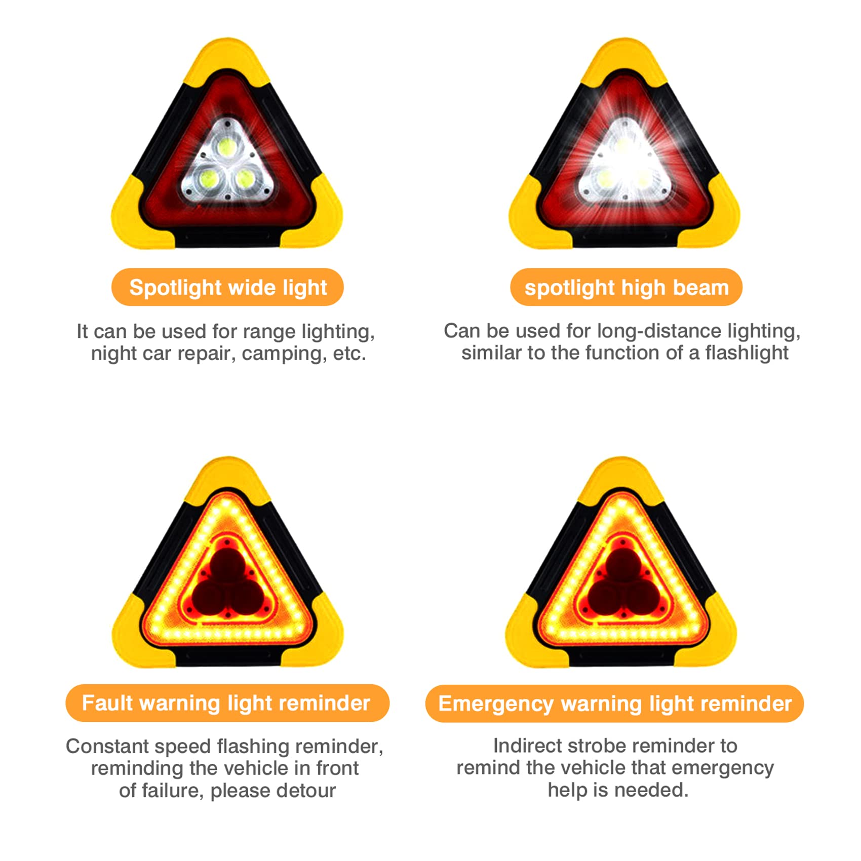 ENSHUI Solar Rechargeable LED Emergency Lights with Reflective Warning Triangles - Roadside Safety Kit for Car, Truck & Vehicle Breakdowns | Perfect for Nighttime Emergencies, Roadside Assistance & Hazard Visibility