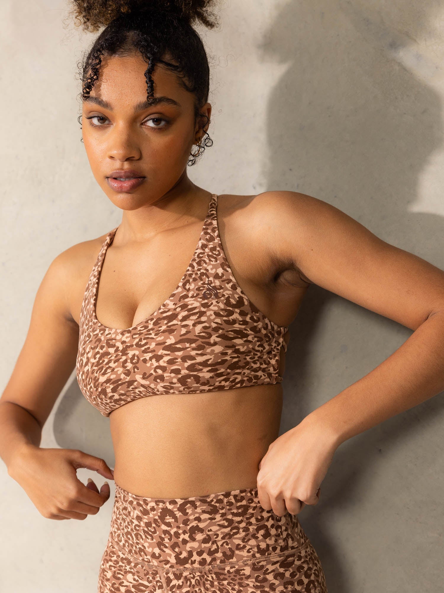 Empower Sports Crop Top - Mocha Leopard Print Workout Shirt for Women | Yoga, Running & Gym Fitness Apparel