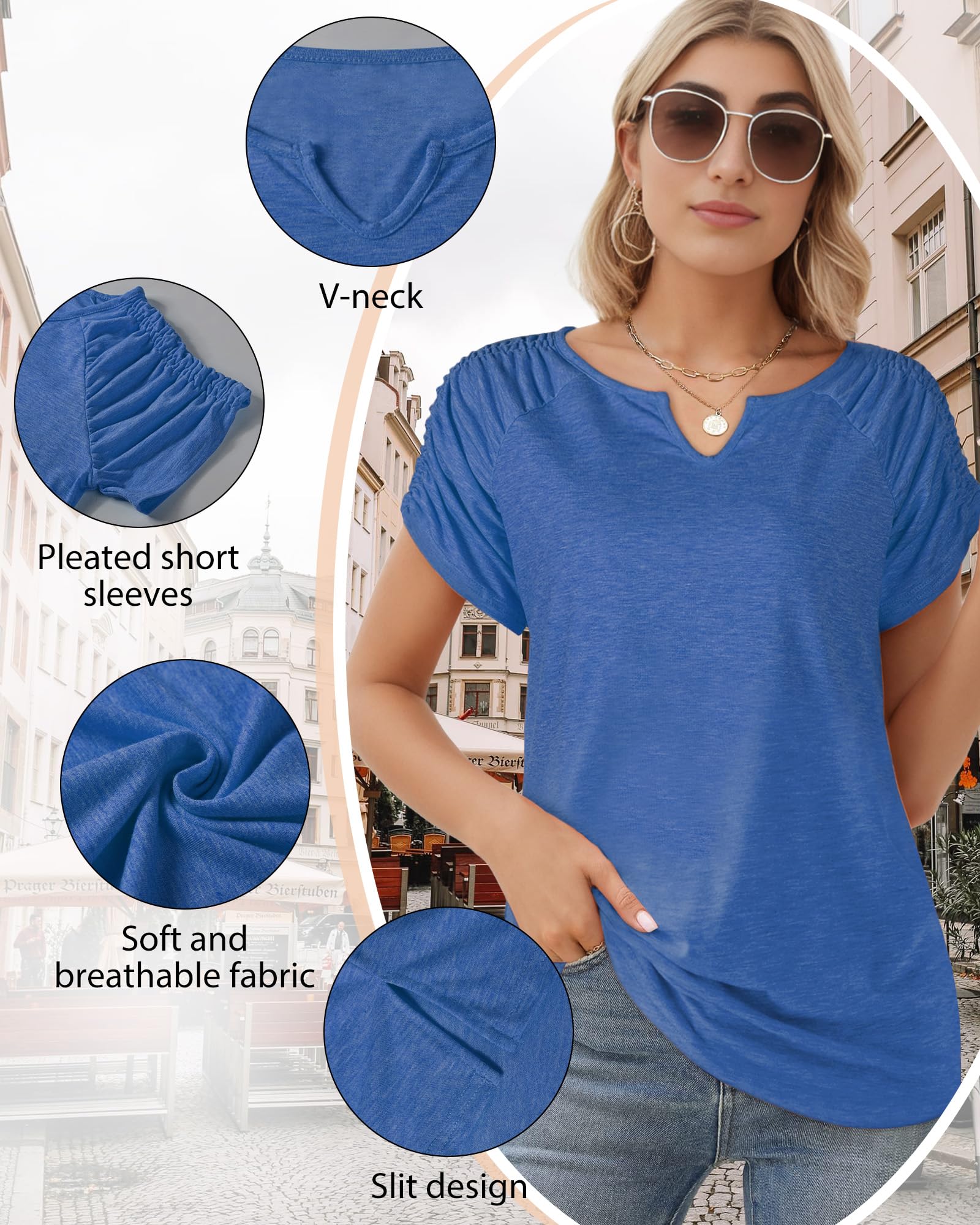 Women's Short Sleeve V-Neck Summer Tops - Loose Fit Casual Shirts for Women | Trendy & Cute Blouses for Beach, Vacation & Everyday Wear