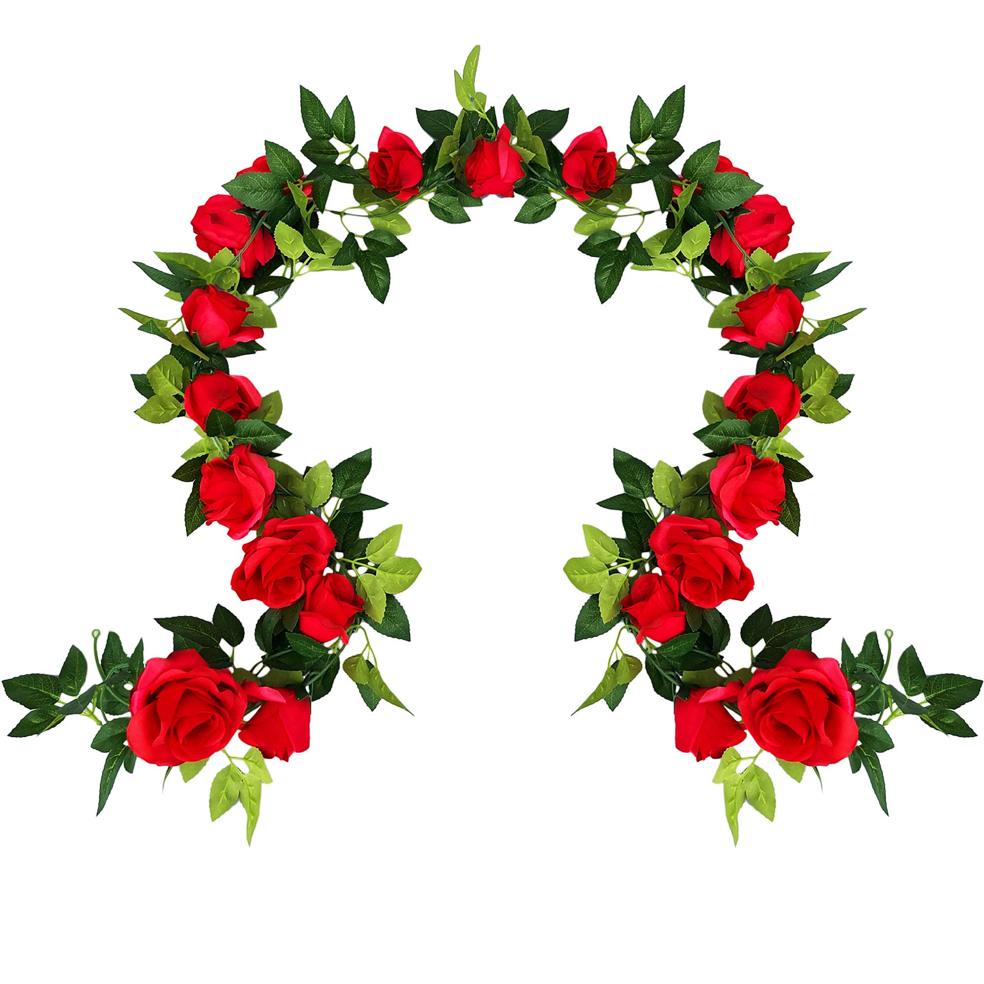UKELER 2 Pack 14FT Artificial Rose Vines - Red Silk Fake Flowers with Green Leaves for Wedding Arch, Party Decor, Garden Craft, Home Decoration | Perfect for Indoor/Outdoor Events, DIY Projects & Seasonal Displays