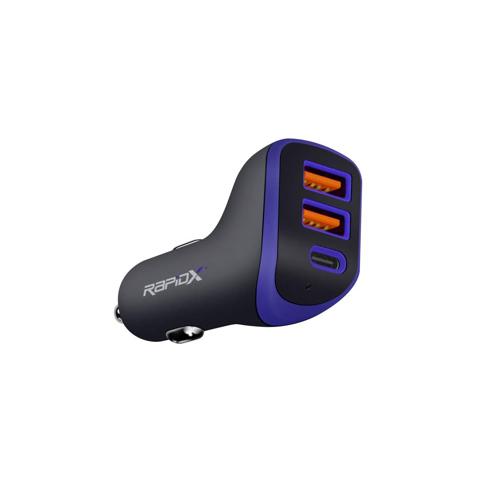 X3PD 35W 3-Port Compact Car Charger with 18W USB-C PD - Fast Charging for iPhone 15/14/13/12/11 Pro Max, iPad, Samsung Galaxy S21/Note 20, Google Pixel - Perfect for Road Trips & Daily Commutes