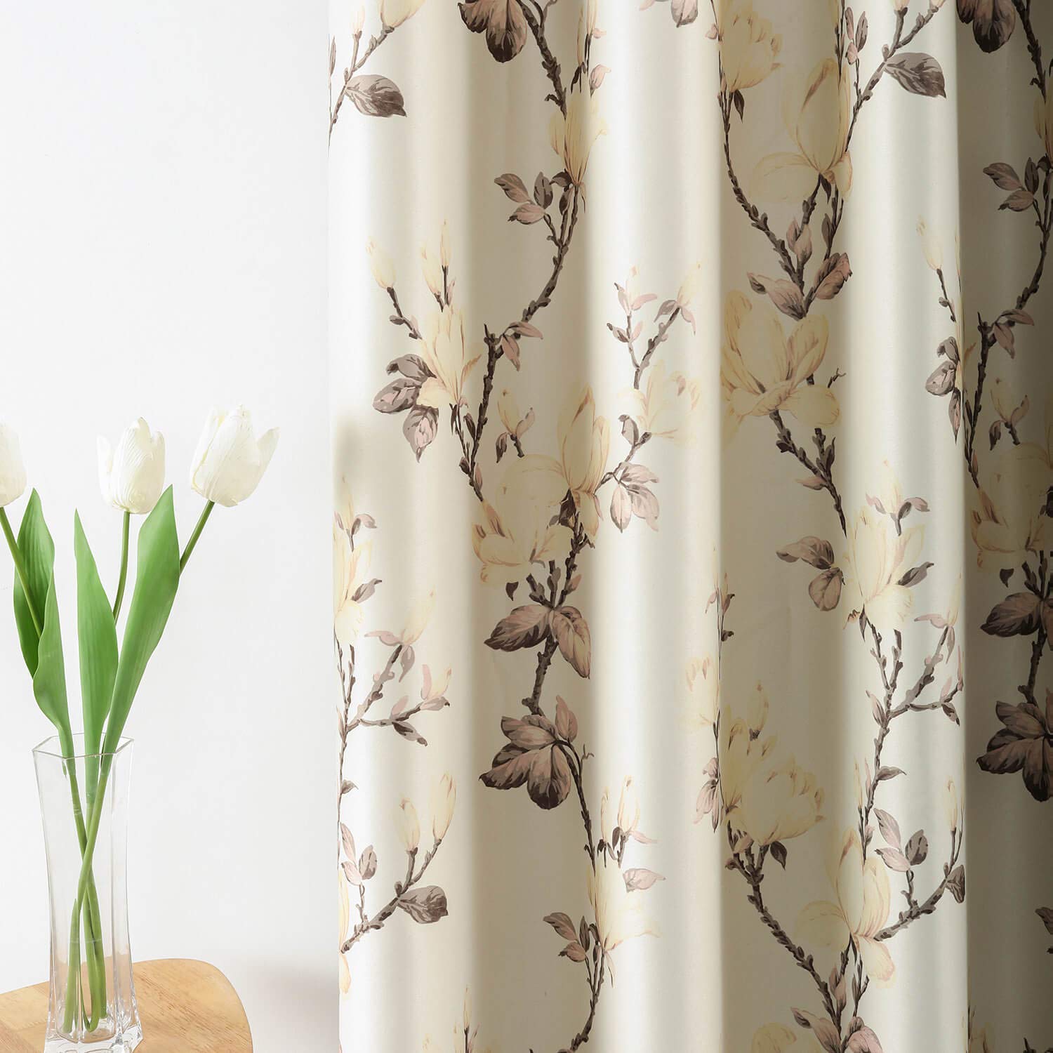 VOGOL Blackout Curtains 52x84 Inch - Thermal Insulated Room Darkening Window Drapes with Magnolia Flower Print for Living Room & Bedroom (Set of 2 Panels) - Perfect for Home Decor, Light Blocking & Energy Saving