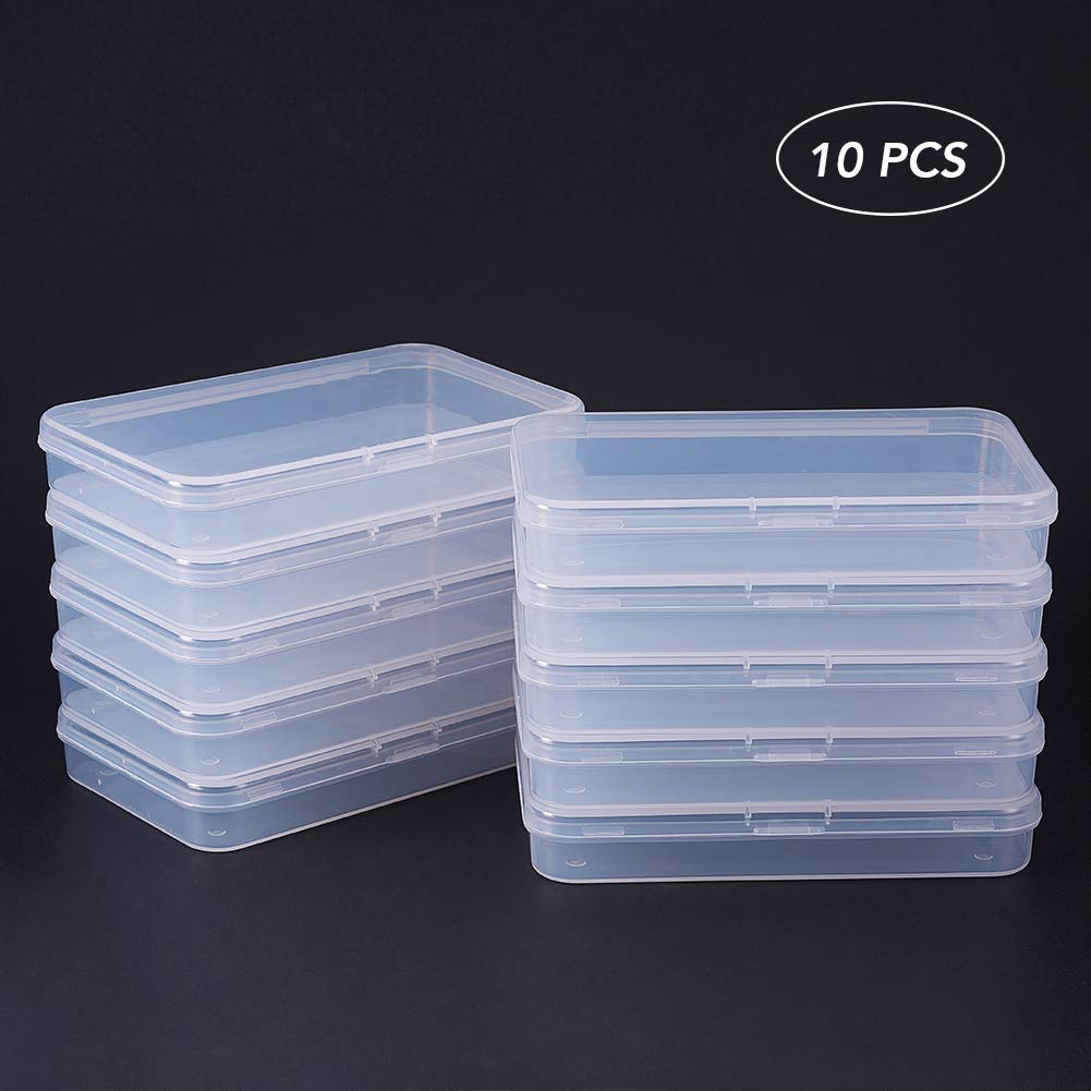 BENECREAT 10-Pack Clear Plastic Storage Boxes - 5x3.3x0.8 Inch Large Rectangle Bead Organizer Containers with Lids for Craft Supplies, Jewelry Making, Card Storage & Small Accessories - Perfect for DIY Projects, Office Organization & Home Craft Rooms