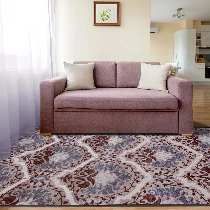 Chloe Floral Damask Non-Slip Washable Indoor Area Rug - Soft Living Room Carpet, Bedroom Runner for Home Decor