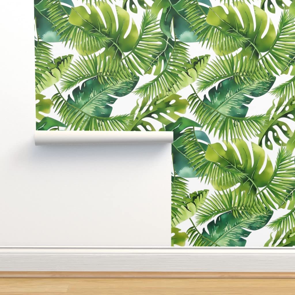 Commercial Grade Green Monstera Palm Leaf Wallpaper - Tropical Jungle Plant Design for Home & Office Decor | Perfect for Living Room, Bedroom, or Accent Walls