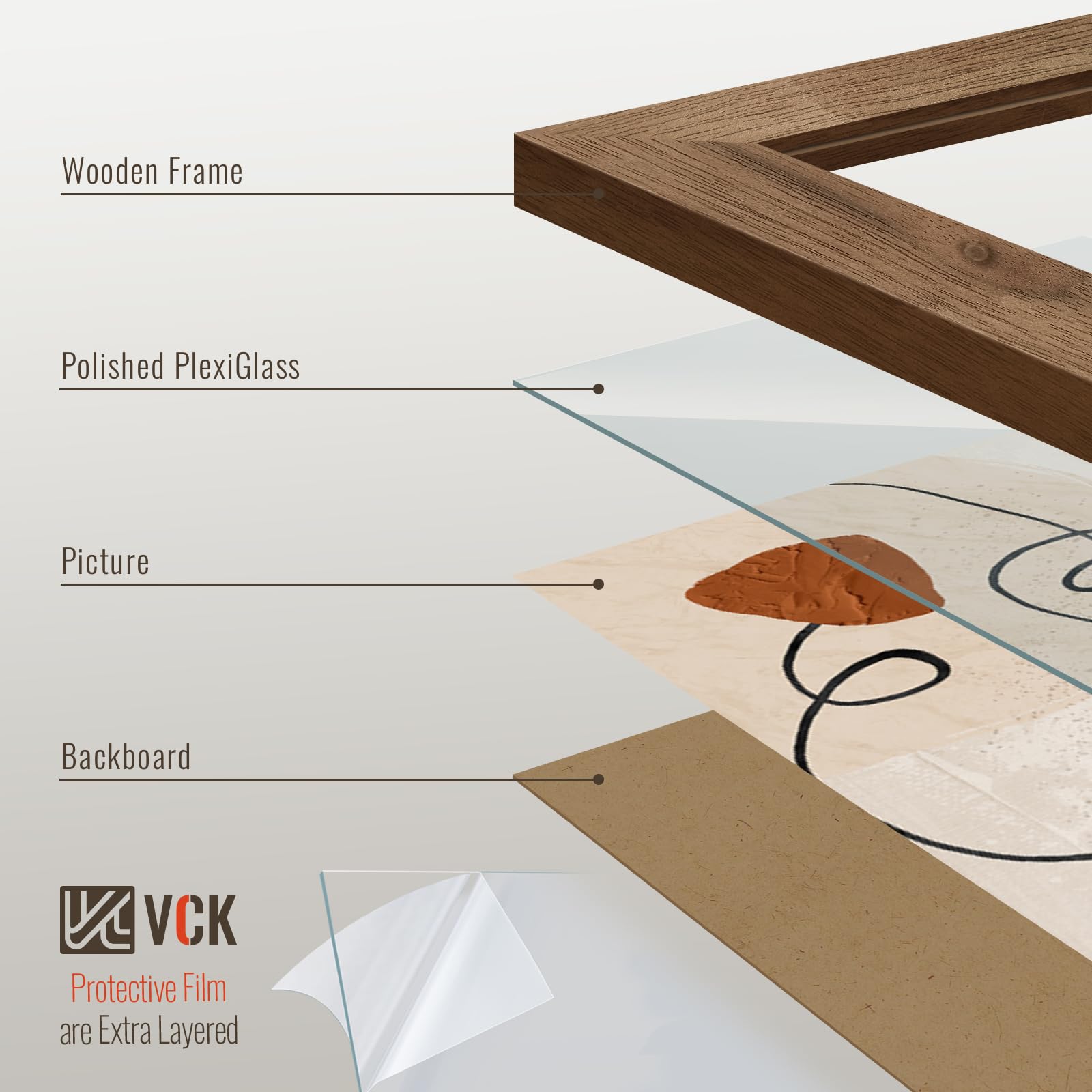 VCK 16x20 Picture Frames for Wall - Brown Walnut 3 Pack, Natural Textured Solid Wood Poster Frame with UV Protection - Perfect for Home Decor, Office, Gallery & Wedding Photos Display