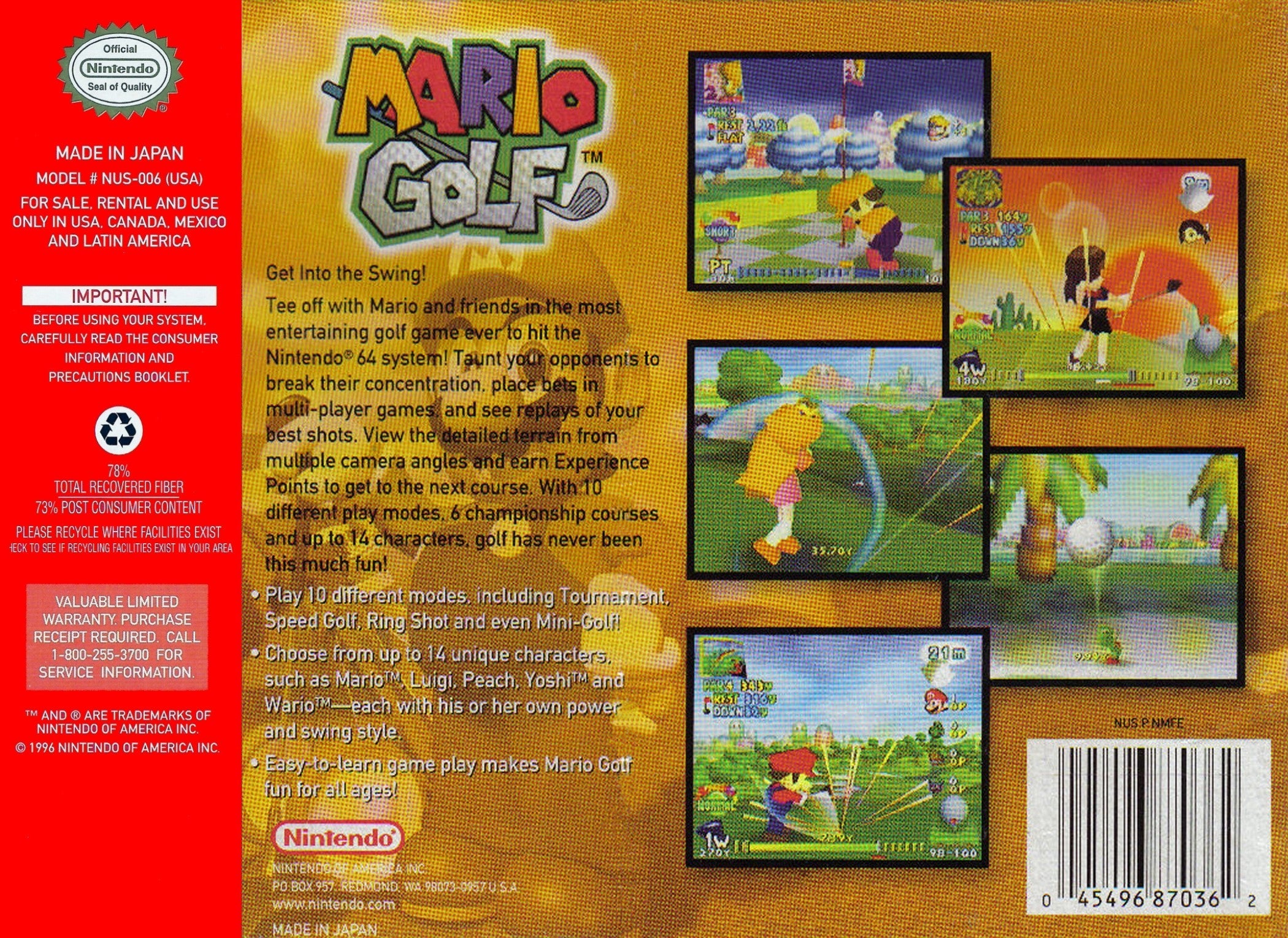 Used Mario Golf N64 Video Game Cartridge - Classic Nintendo 64 Sports Game for Collectors & Retro Gaming Enthusiasts - Perfect for Nostalgic Play & Display