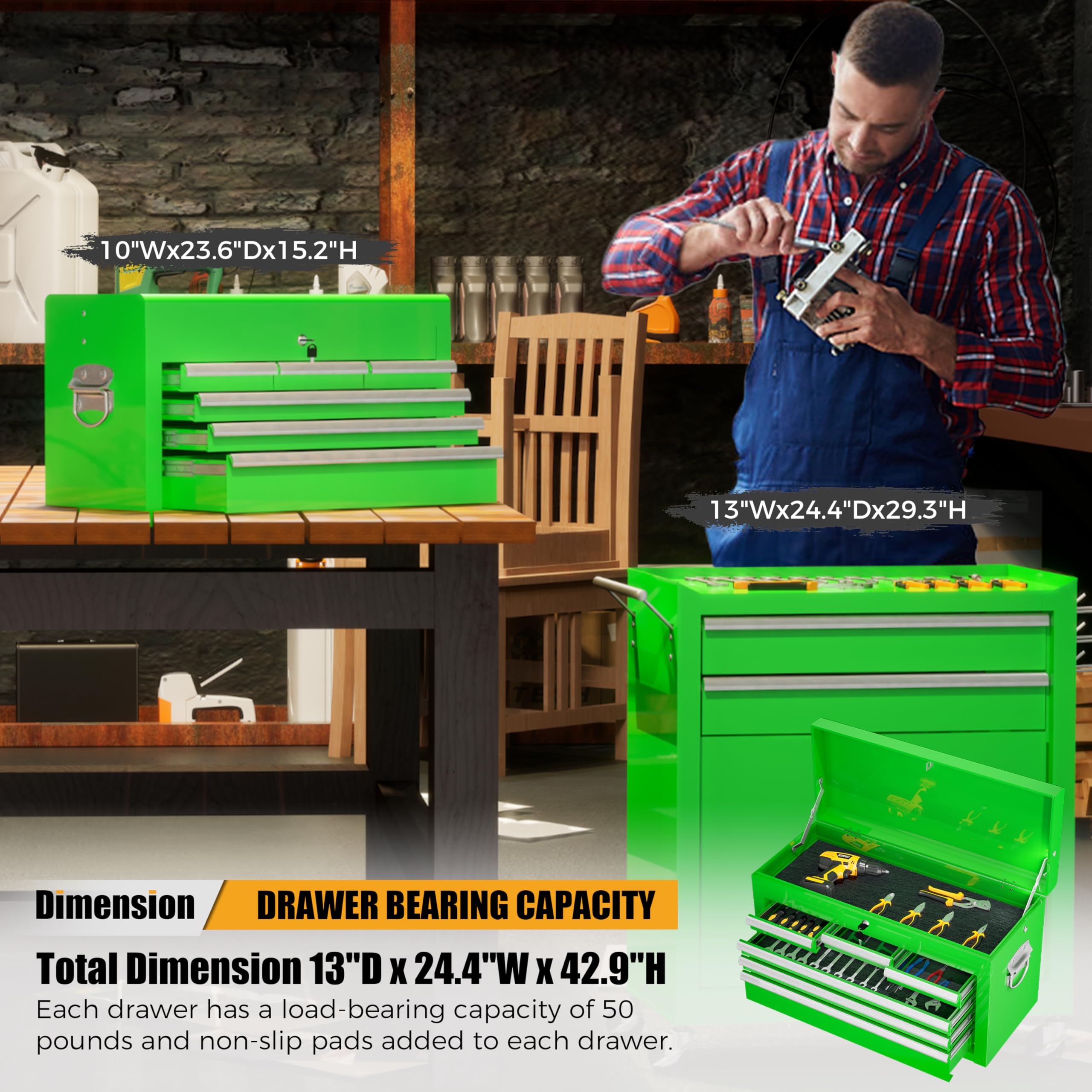 Heavy-Duty 8-Drawer Rolling Tool Chest with Wheels - Large Metal Tool Box Organizer with Lock for Garage, Workshop & Warehouse - Durable Tool Cart for Mechanics & DIY Projects (Green) - Perfect for Automotive Repair, Home Improvement & Professional Workspaces