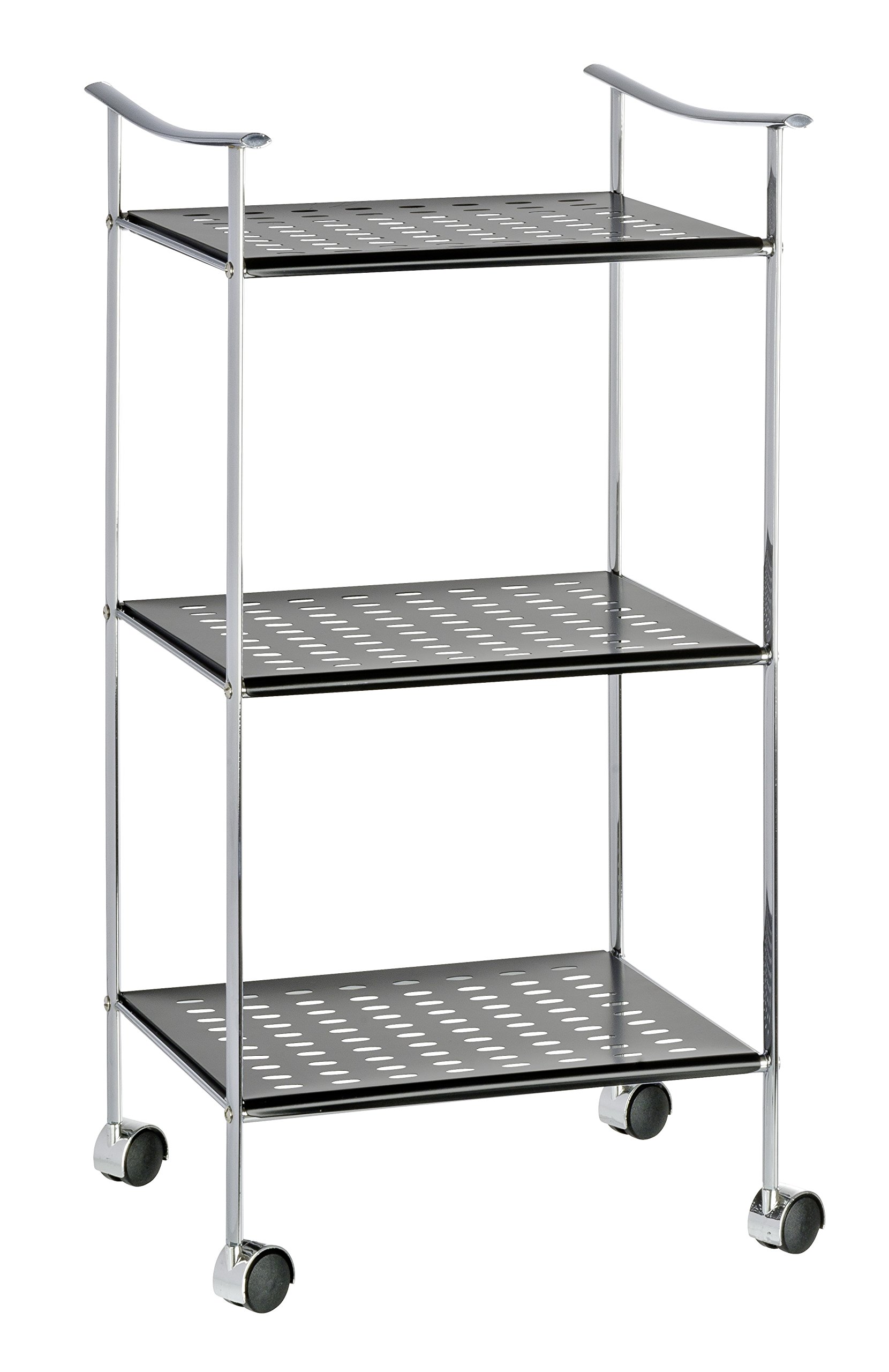 WENKO 3-Tier Rolling Bathroom Storage Cart with 3 Black Shelves - Sturdy Steel Utility Cart for Bathroom Organization (15.9