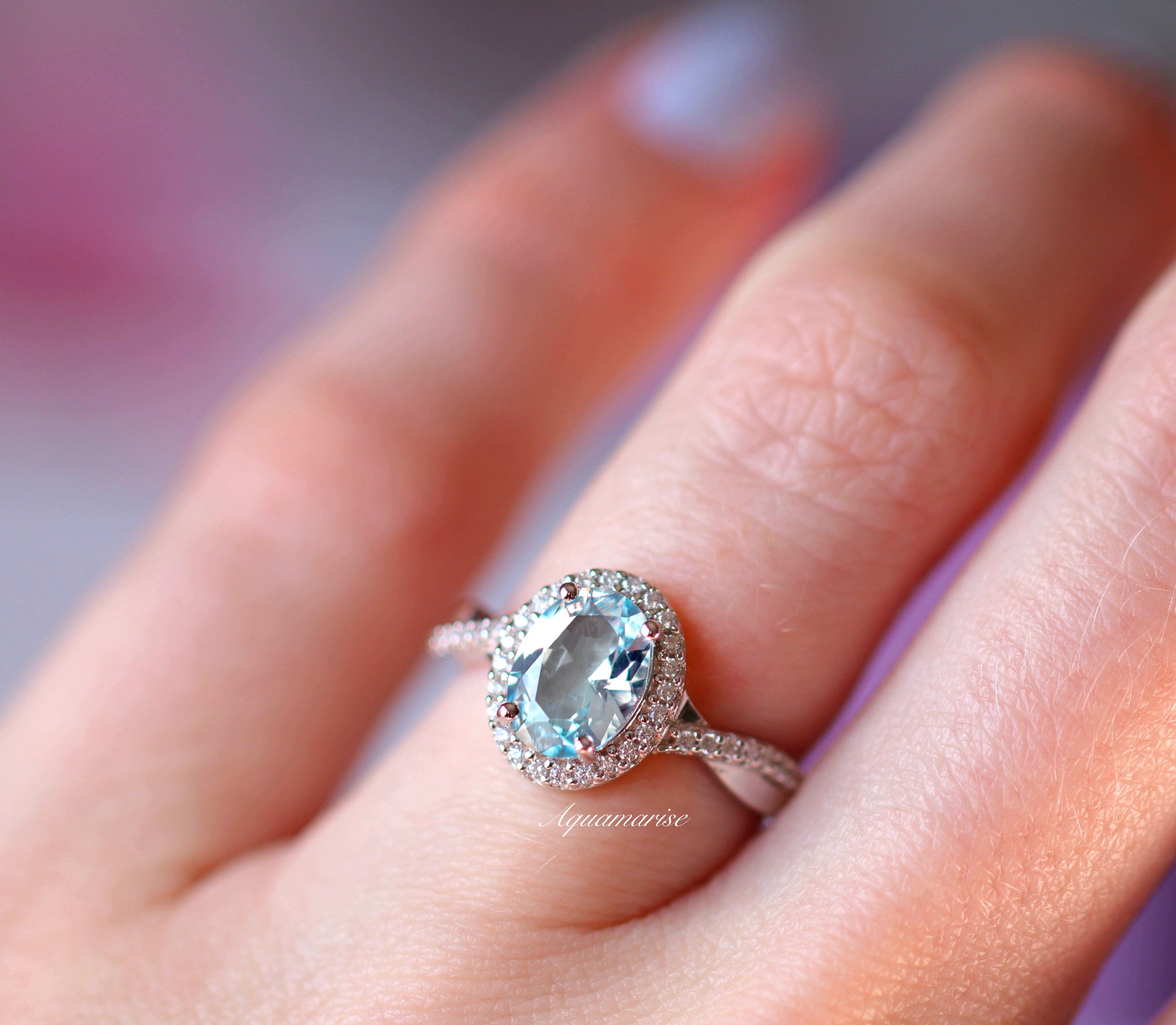 Gemma Aquamarine Ring - Sterling Silver Jewelry for Women, Elegant Birthstone Gift for March, Perfect for Engagement, Anniversary & Special Occasions