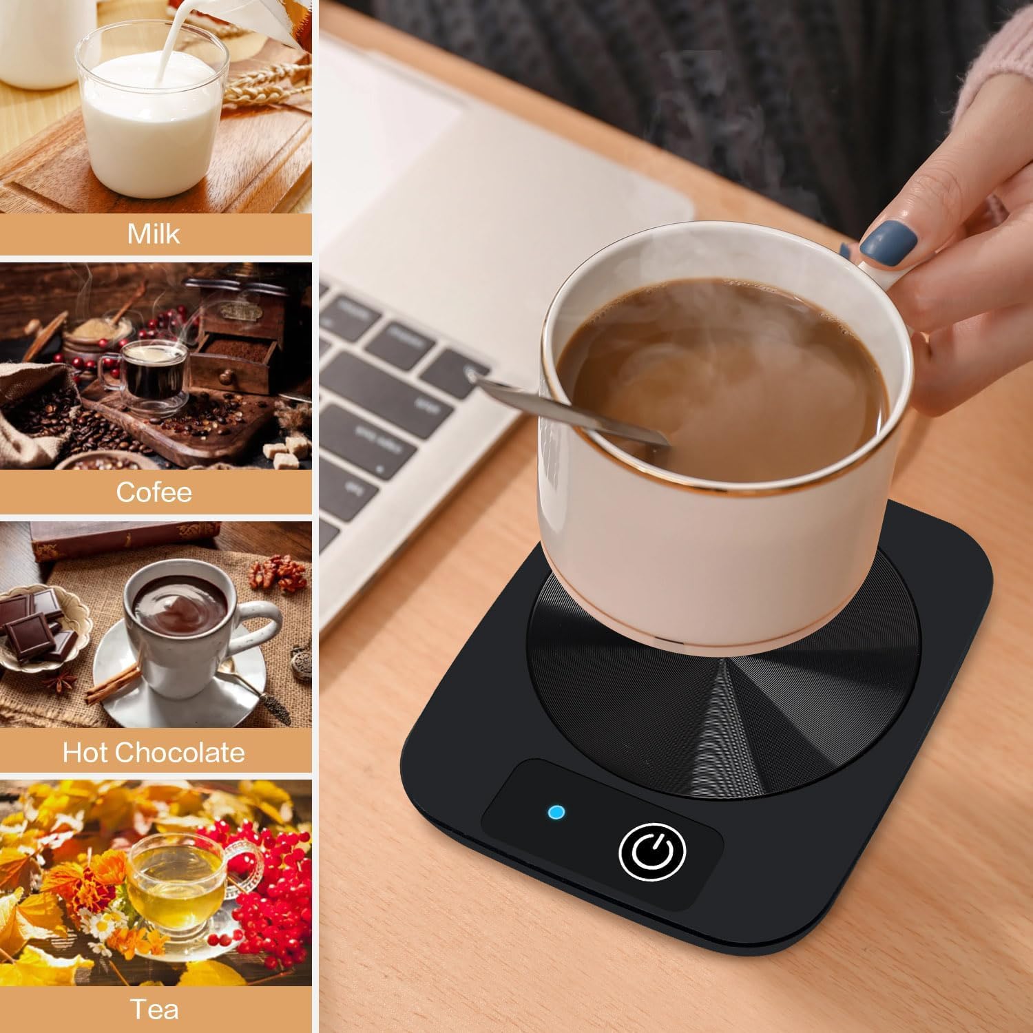 Electric Coffee Mug Warmer with Aluminum Panel - 131℉ Beverage Warmer for Coffee, Tea, Milk & Cocoa | Candle Warming Plate | Perfect Easter Gift for Coffee Lovers | Ideal for Office, Home & Dorm Use